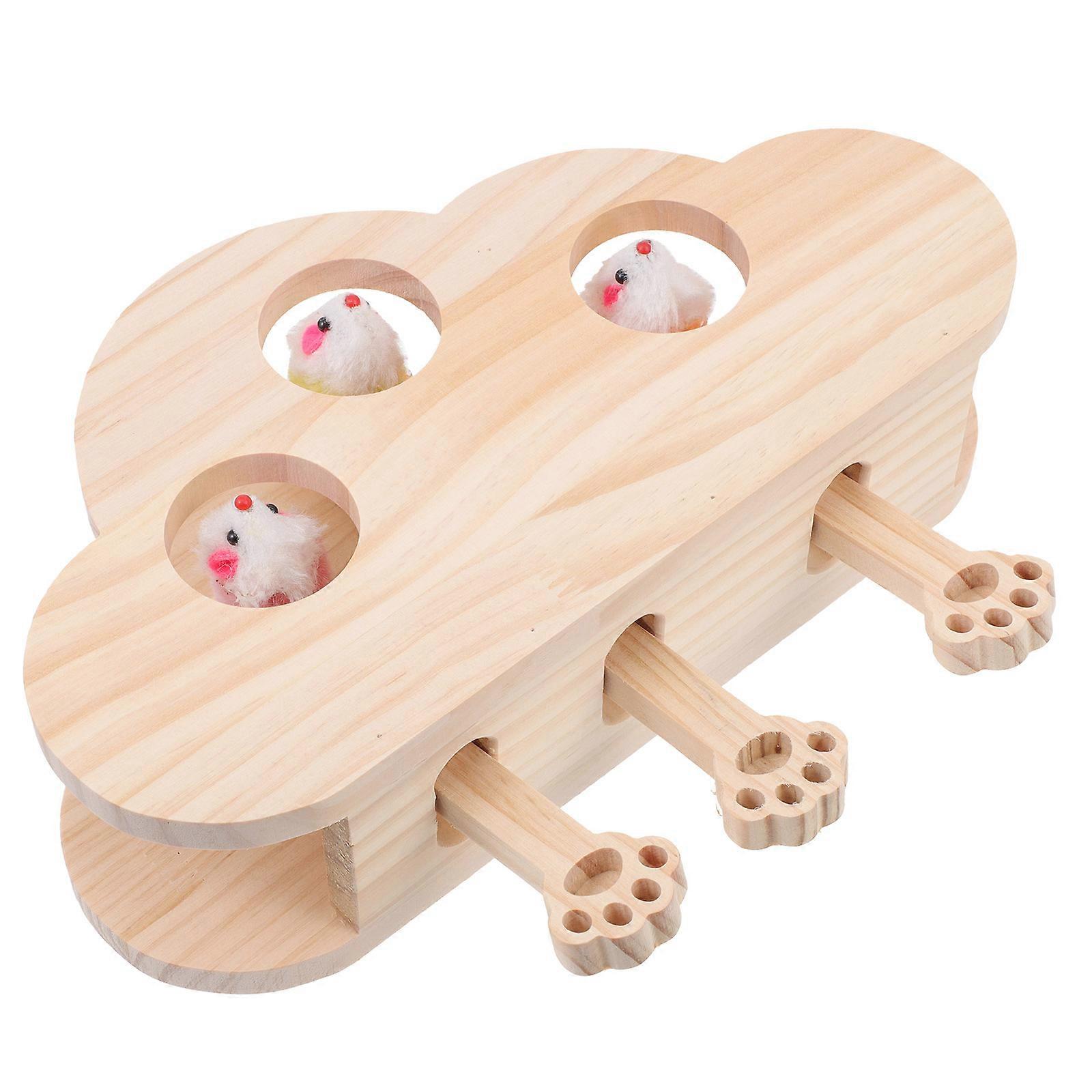 Wooden Cat Whack Toy for Pet Use Assorted Color Develops Instincts Interactive Play