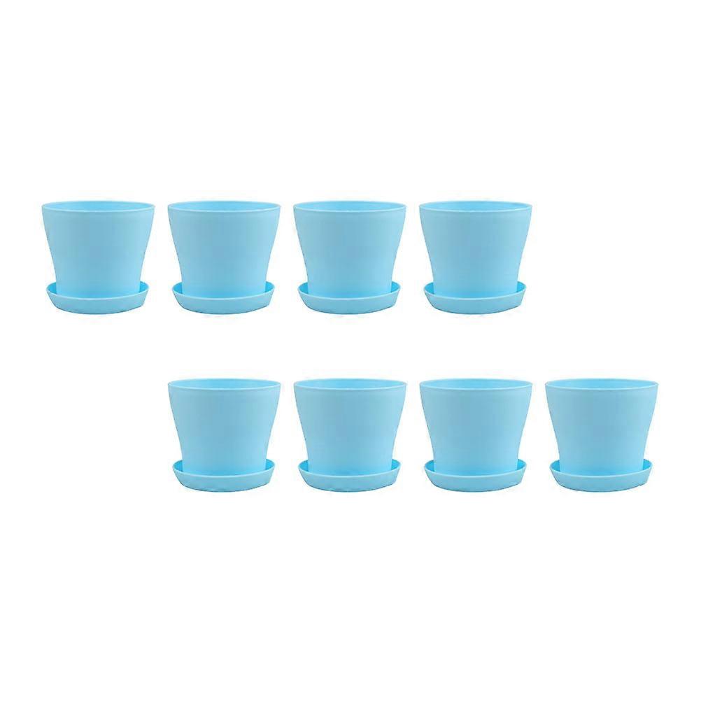 Blue Small Flower Pot with Drain Pan for Home Use Suitable for Succulents and Cactus 8 Pcs