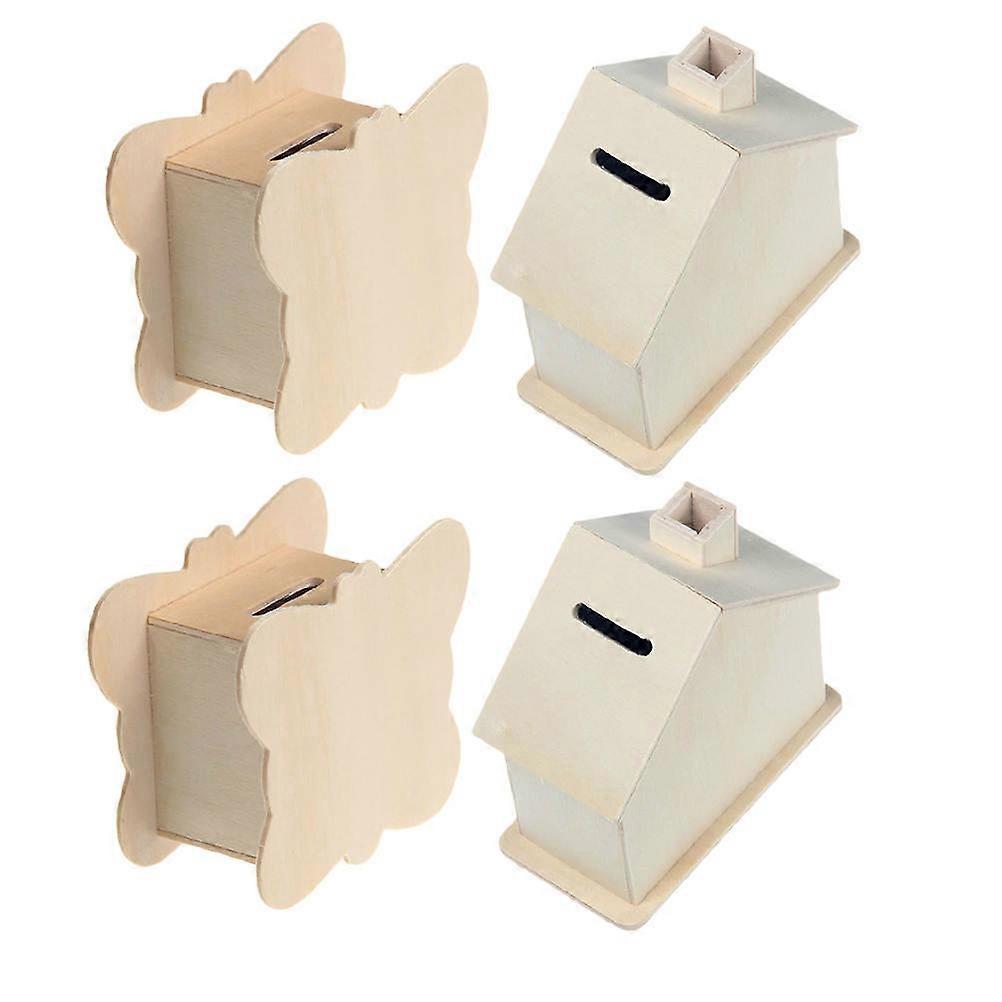 Yaratıcı Ahşap Para Kutusu Diy Ahşap Kumbara Para Depolama Çocuklar Için 4 Adet