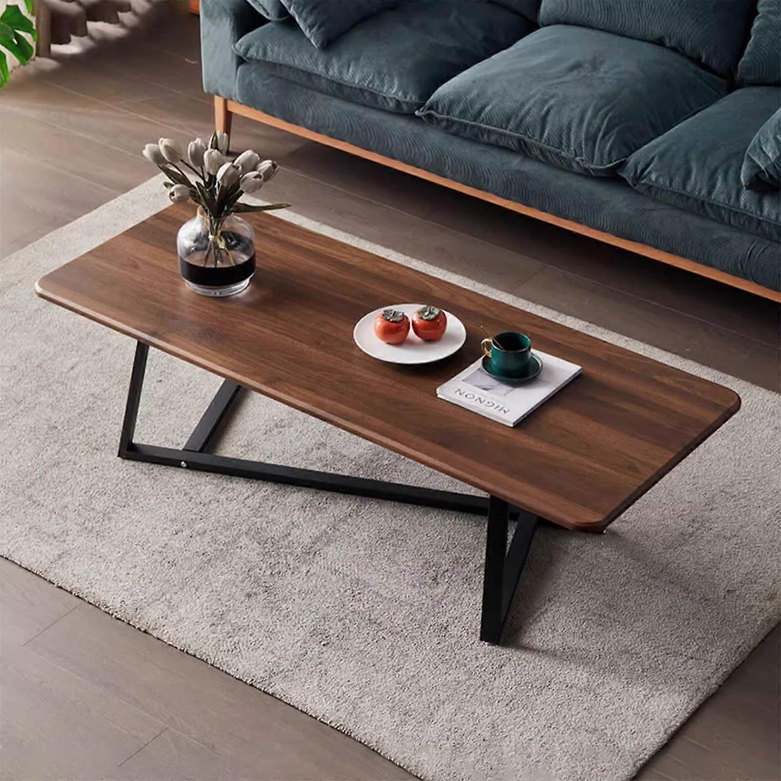Rectangular Coffee Table Nordic Style Made of Walnut Wood with Black Metal Frame