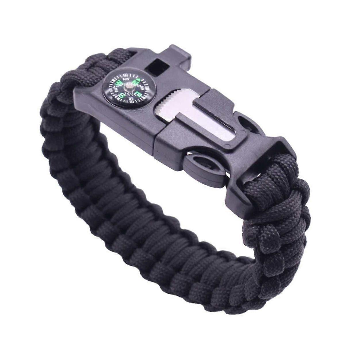 Paracord arm strap with Tndstift, Kompass and Visselpipa Svart svart