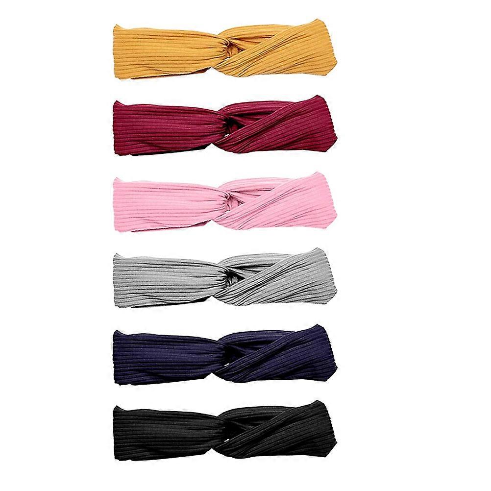 Elastic Headband 6Pcs Cloth Assorted Color Cross Headband Sweat-Absorbent for Female