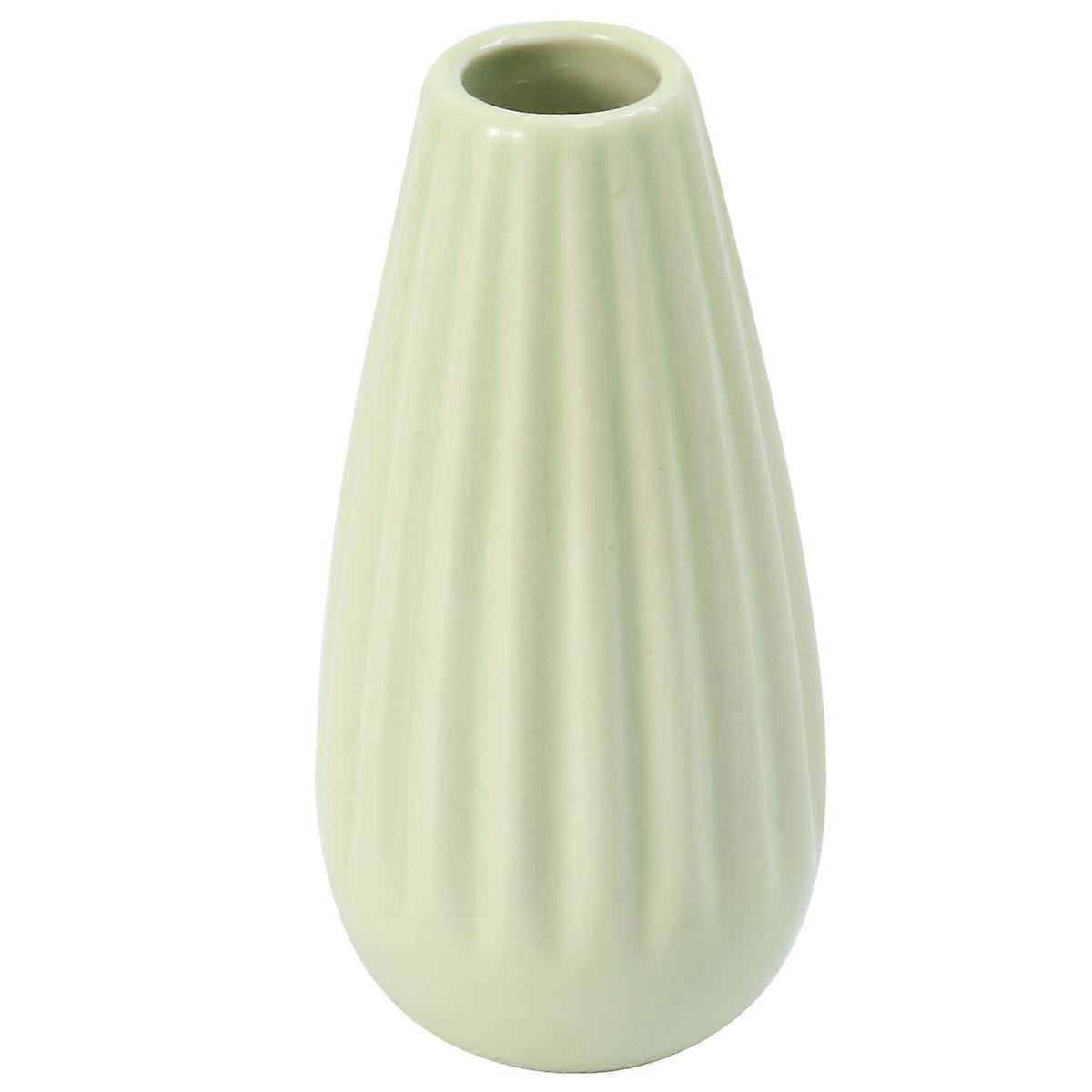 Unique Vase Simple Design Flower Container Hotel Use Vertical Stripe Green 6.2x12.3cm 1Pcs