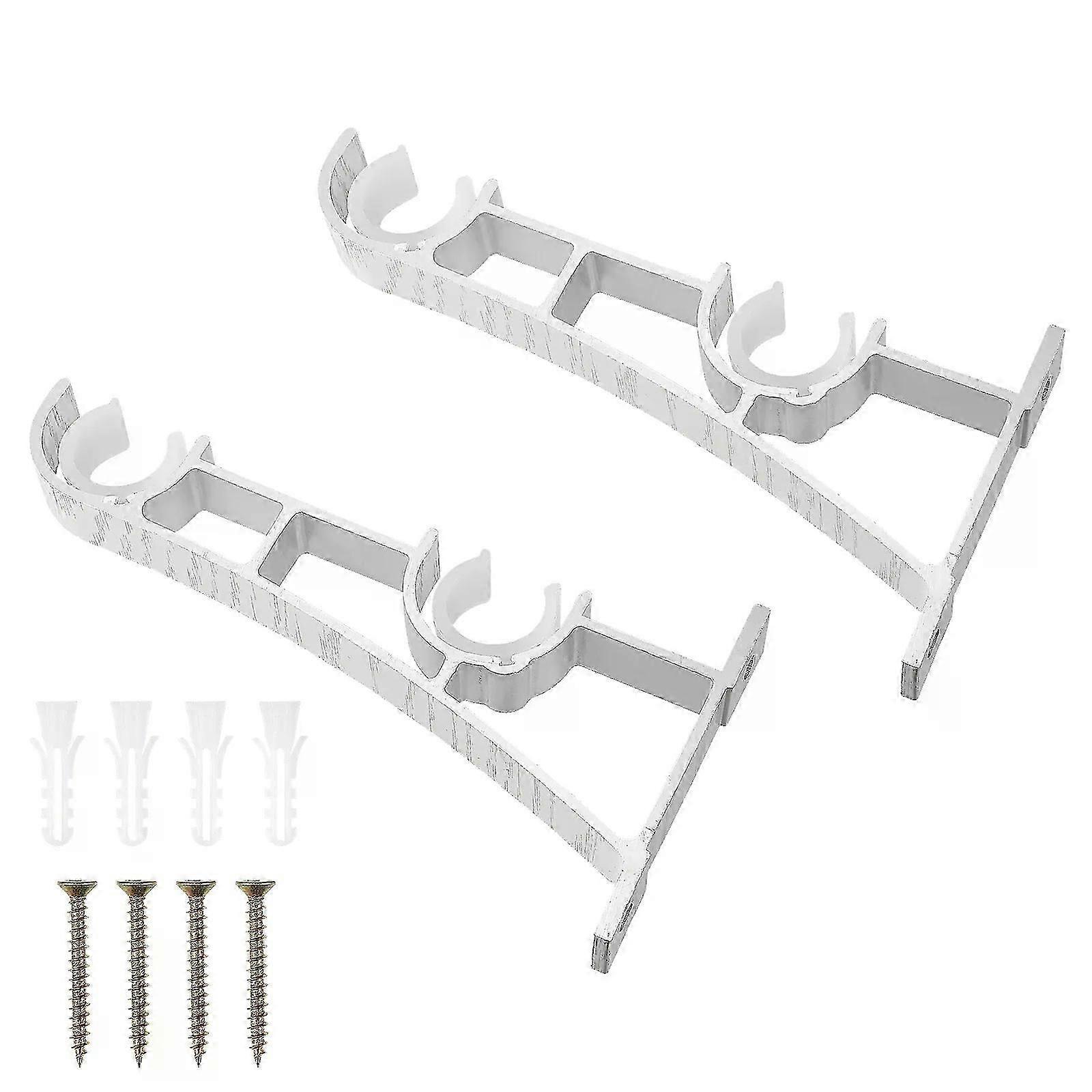2PCS Curtain Rod Bracket Aluminum Alloy Curtain Rod Holder Double Curtain Rod Hooks (White)