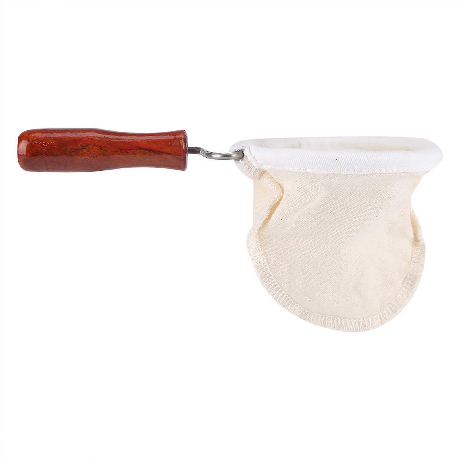 Coffee Filter Cloth Strainer Tool Reusable Washable Flannel Filter with Wooden Handle for Large Coffee Brewing
