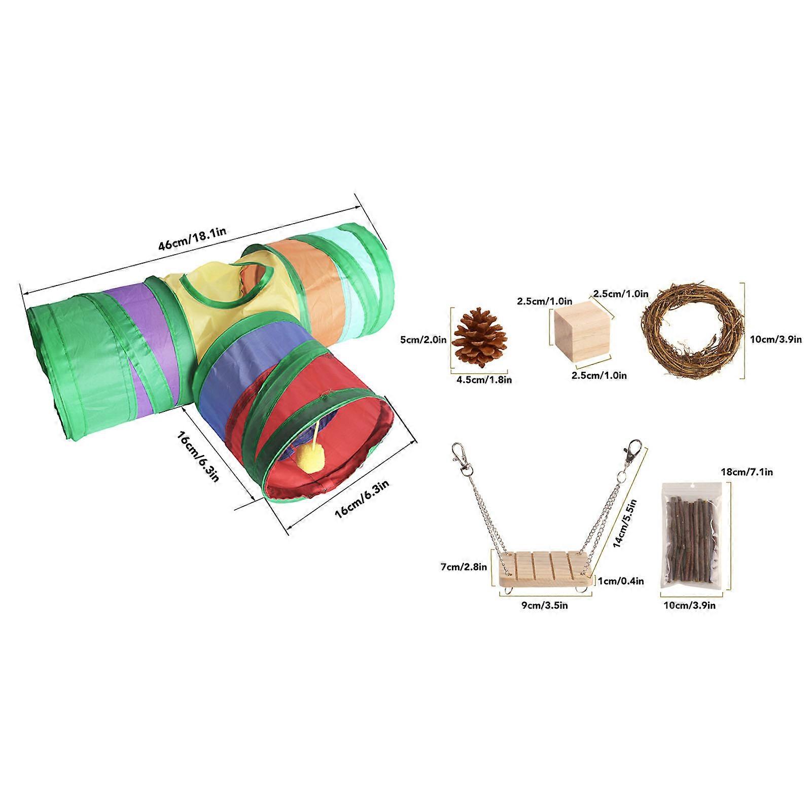 11pcs Small Pet Tunnel Interactive Fun Logs Rattan Balls Grass Balls Pine Cones Hamster Tunnel Playset