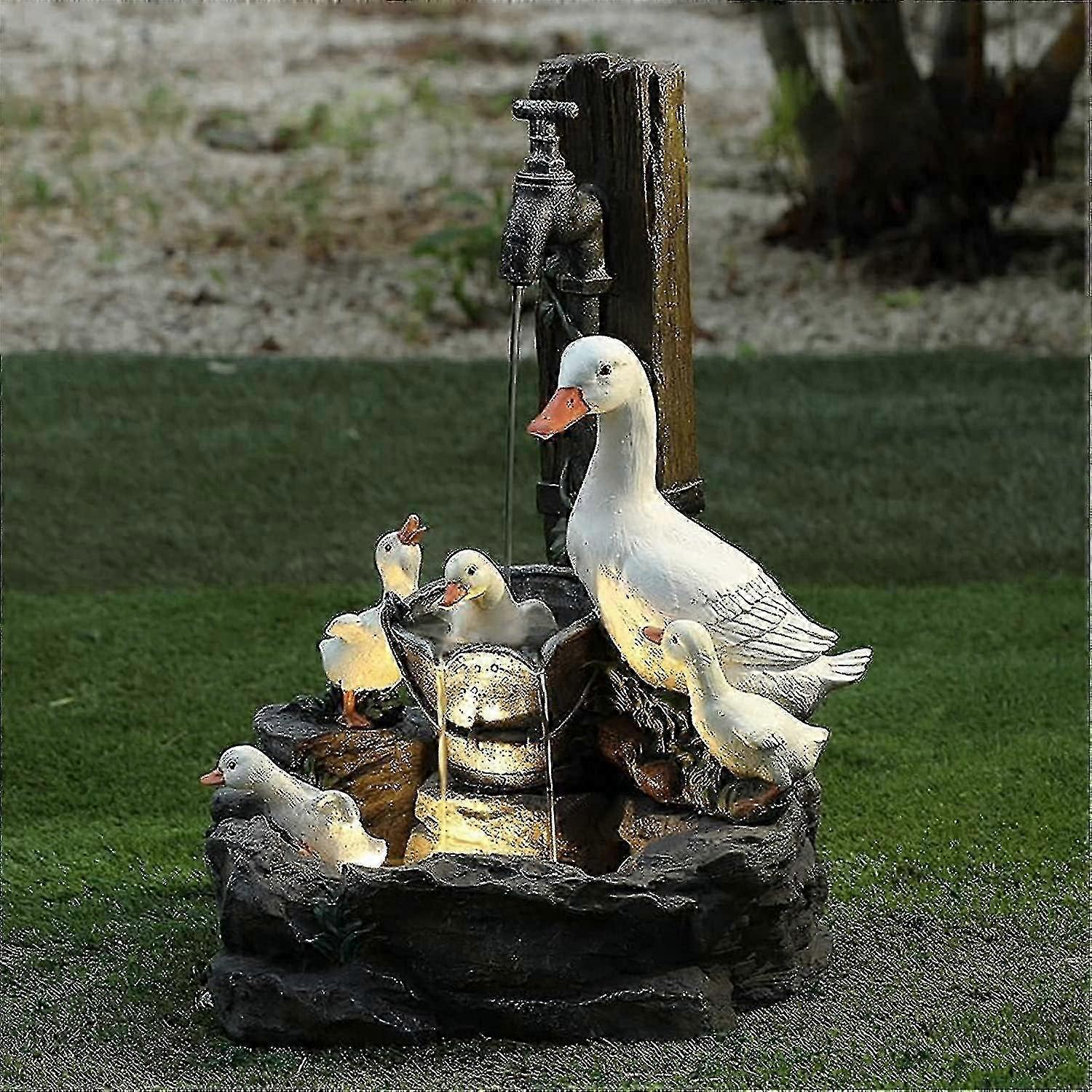 Outdoor Garden Decoration Fountain Featuring a Resin Family Statue, Ideal for Backyard Spaces, Perfect as a Solar Duck Fountain