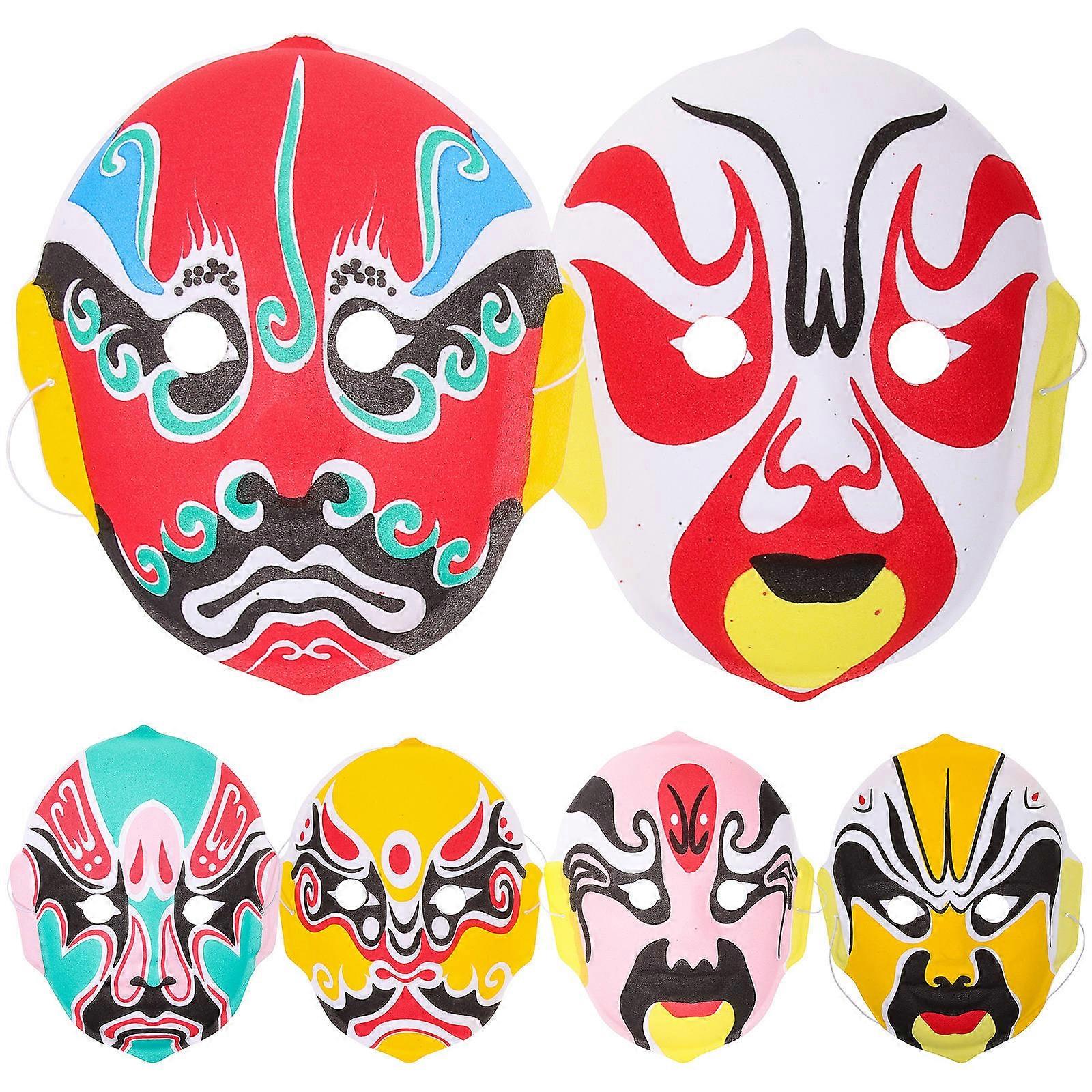 Here's a refined product description based on the details you provided:
**6pcs Chinese Sichuan Opera Masks Flocking Party Masks for Role Playing,