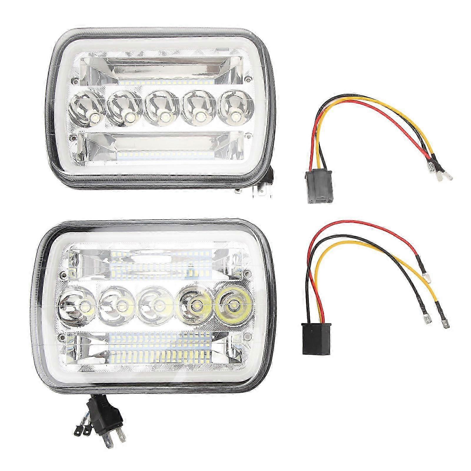 Pair of 7 Inch DC 12V LED Headlights with Halo Ring 65W IP67 Waterproof for Wrangler Comanche Cherokee