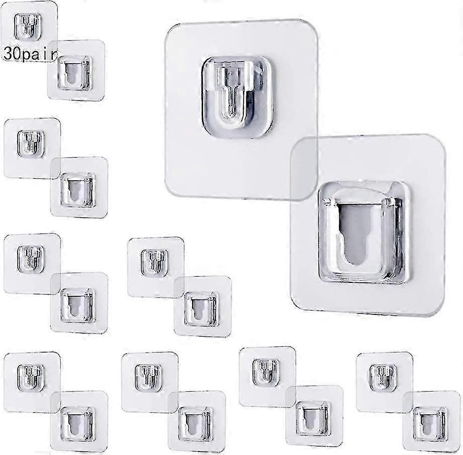 30 Pair Double Sided Adhesive Wall Hooks, Self Adhesive