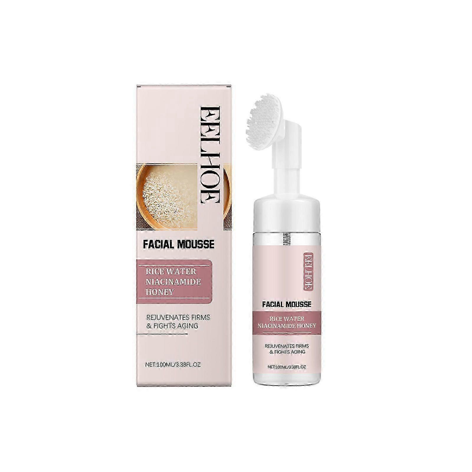 Mousse nettoyante pour le visage à l’eau de riz Collagène - Exfoliant Double Mousse Bio à l’Eau de Rose, Niacinamide & Miel Raffermissants & Anti Âge Tous Types de Peaux