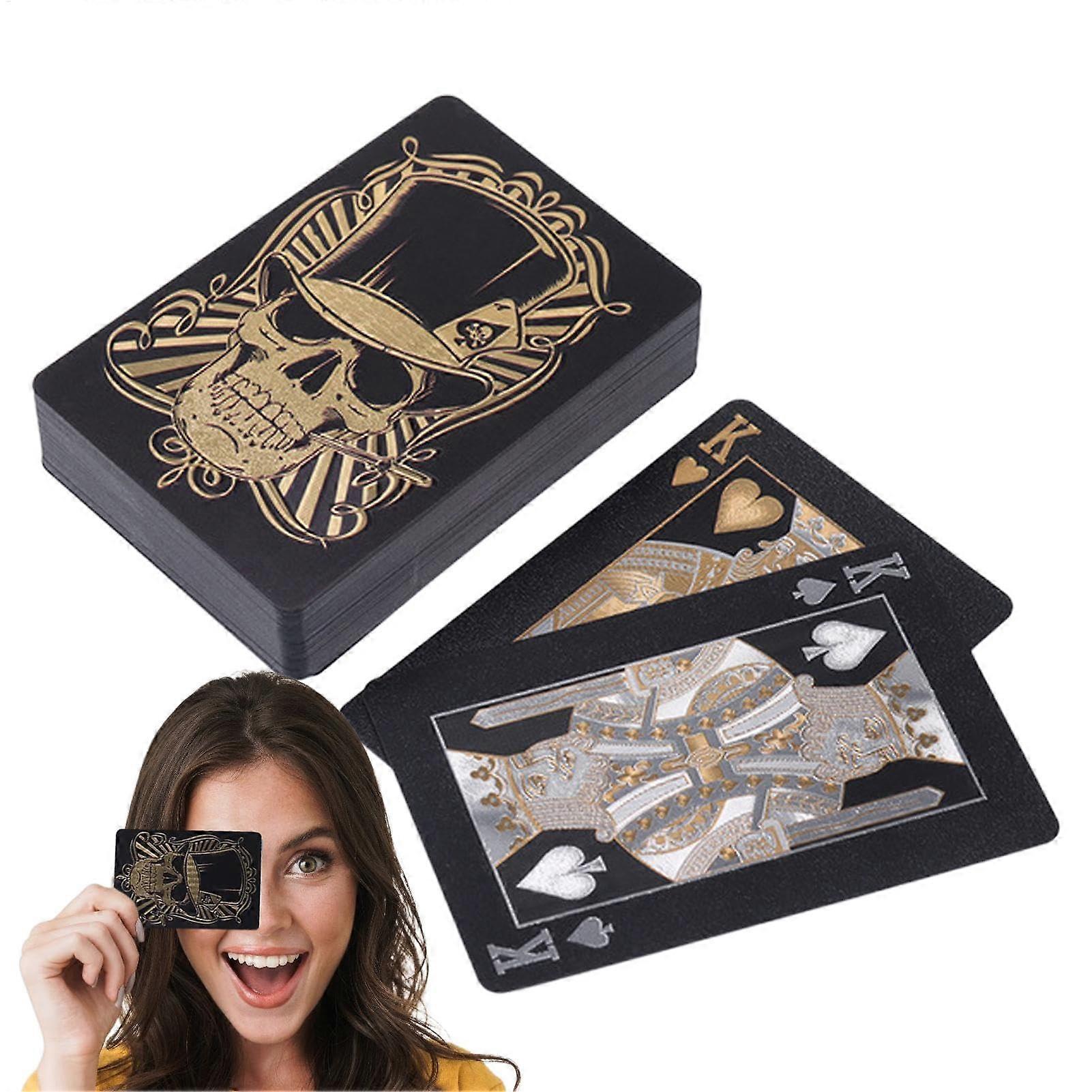 Black Playing Cards - Flexible PVC Skull Design with Storage Box for Texas Holdem, Go Fish and More