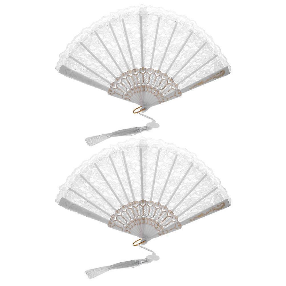 Chinese Style Hand Held Fan 2Pcs For Women In White Color As Dance Prop And Home Decoration