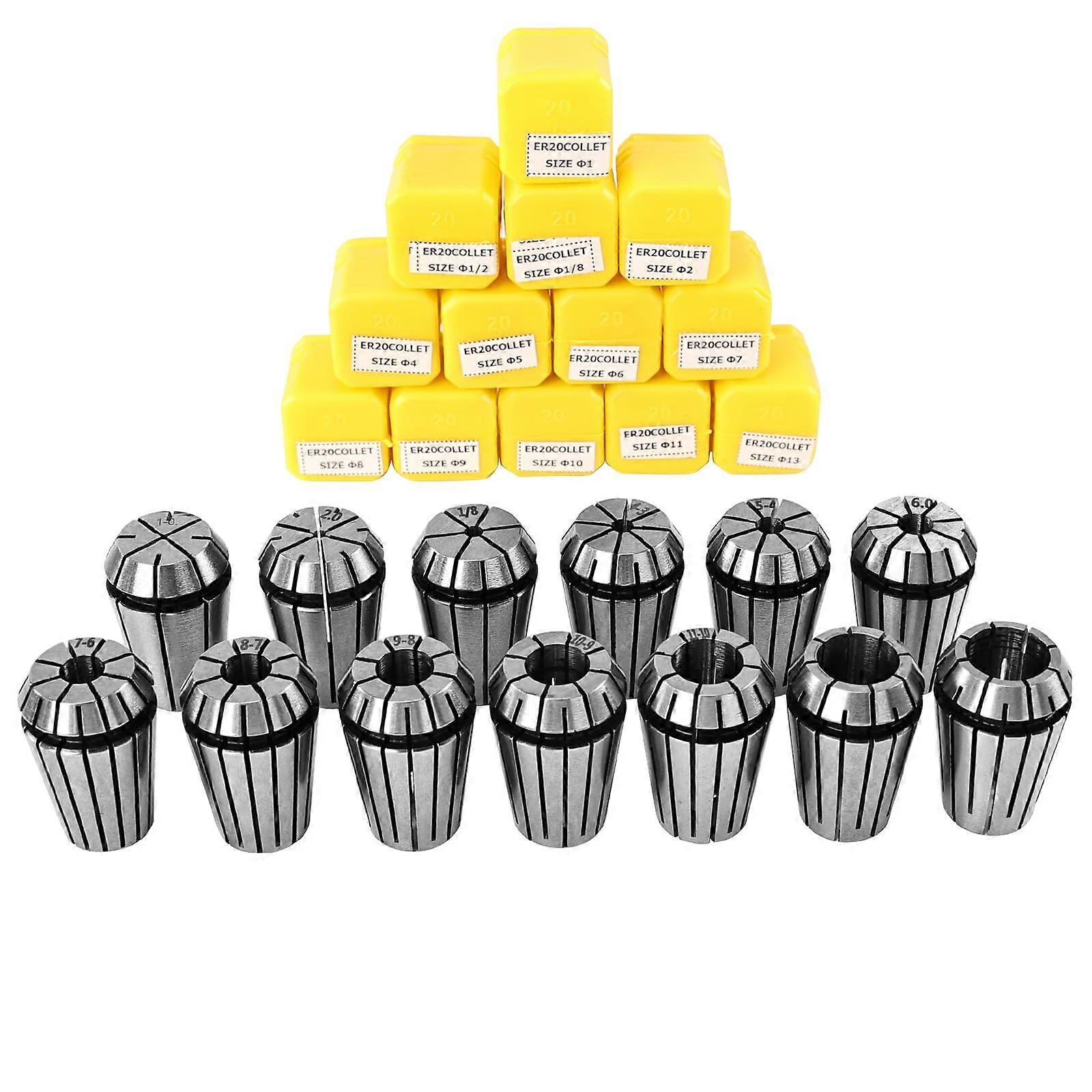ER20 Collets Set, ER20 Collet 113mm 1/8', 1/2', for CNC Engraving Machine, 13 Pcs