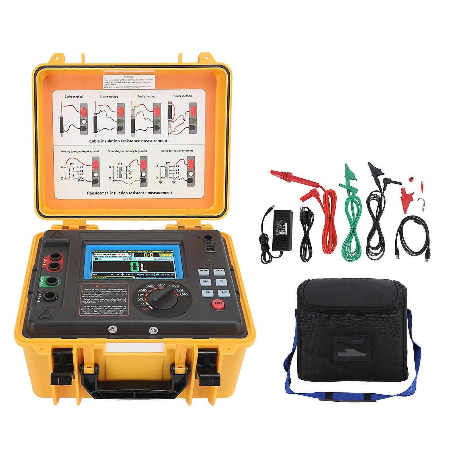 Digital Insulation Resistance Tester 10KV High Voltage Megohmmeter Earth Ground Resistance Meter 100‑240V US Plug