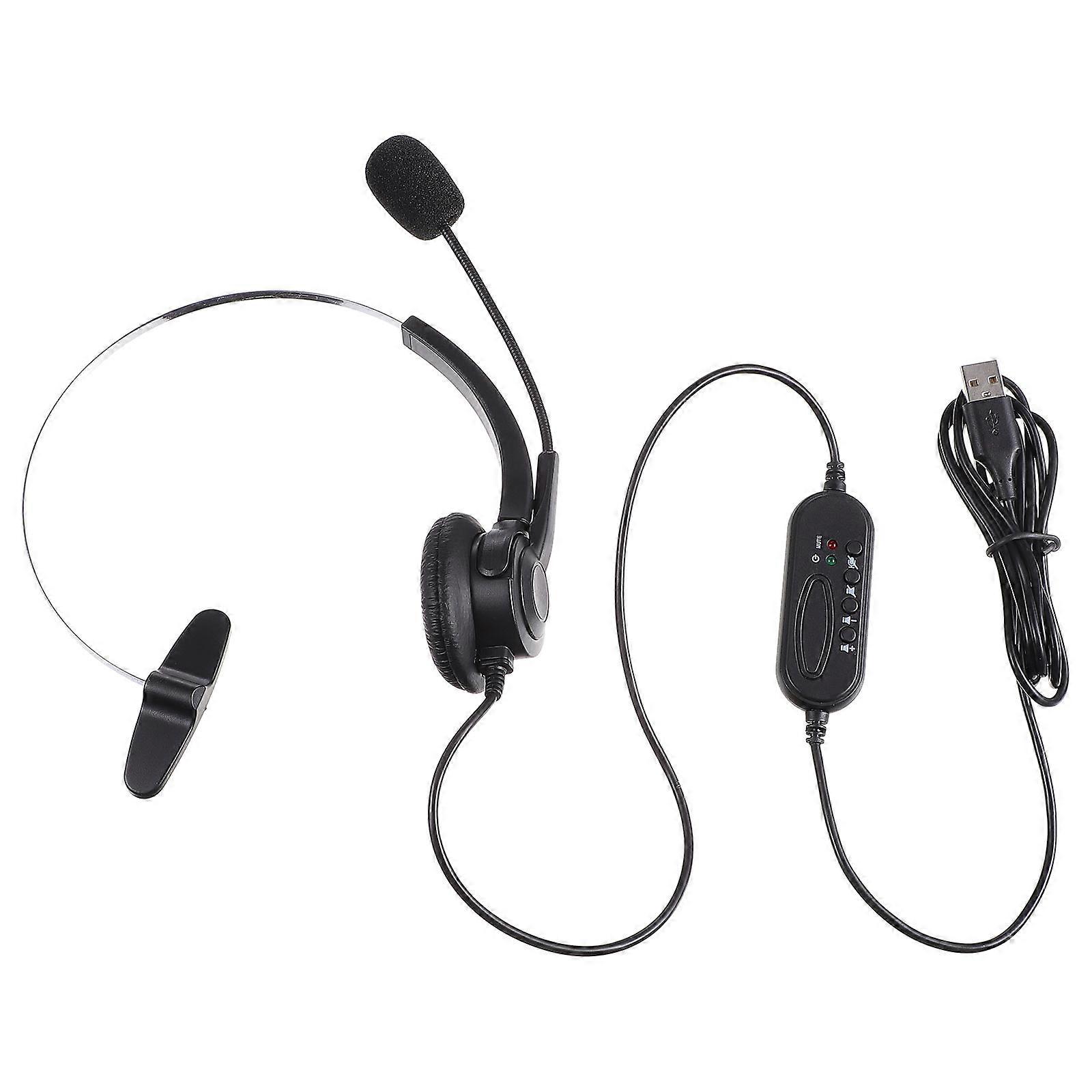 USB Headset with Microphone for Computer Use Clear Audio Black Adjustable Comfortable ABS+PU