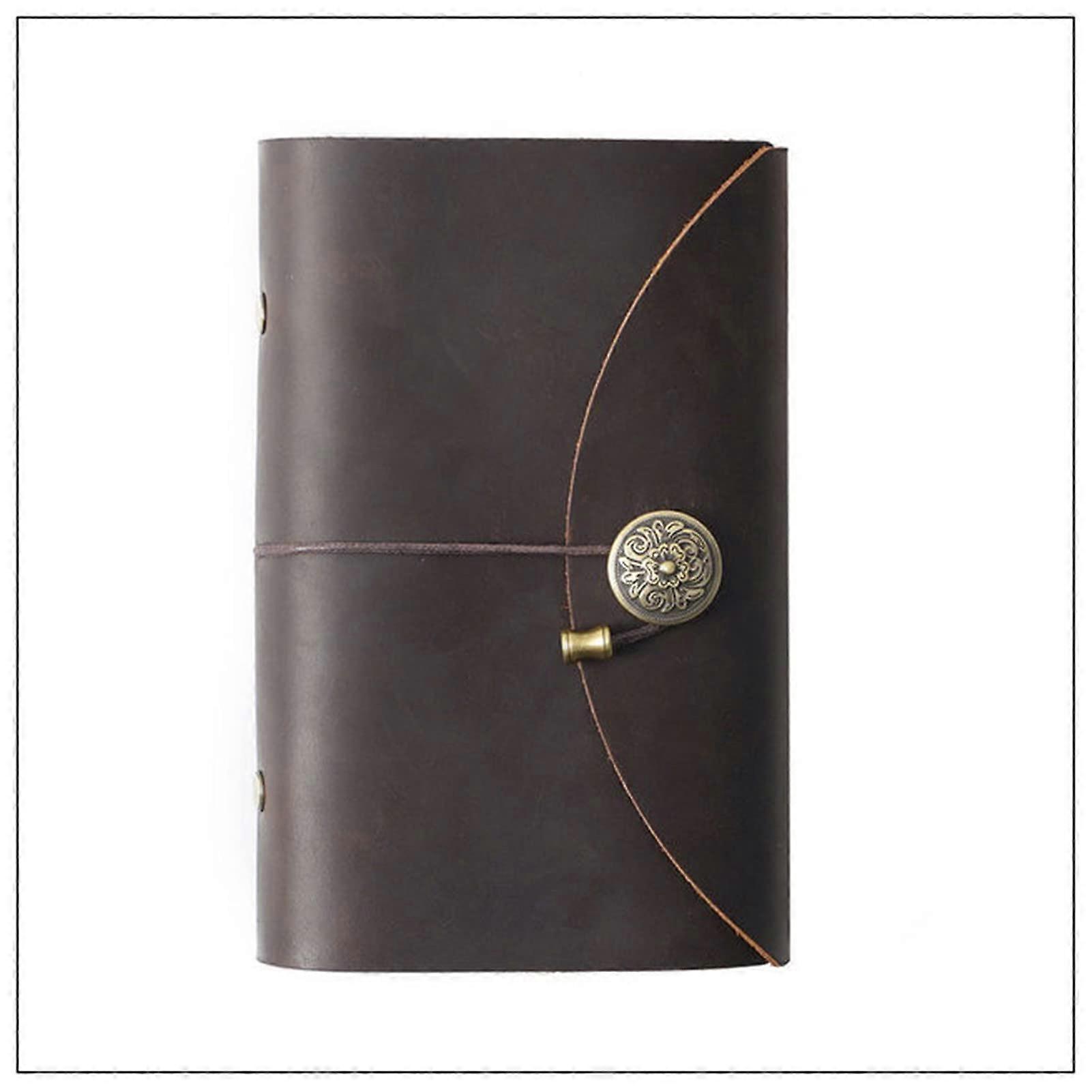 Notebook A6 Cow Leather Cover Handmade Retro Diary Sketchbook Empty Ruled (Coffee)