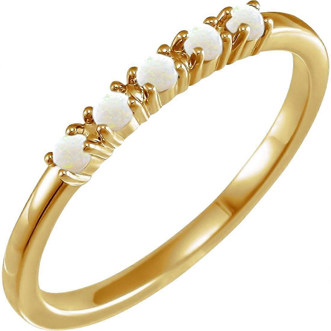 14k Yellow Gold Natural White Opal Round 2mm Polished White Cabochon Stackable Ring Size 7-Stackable-Ring for Women