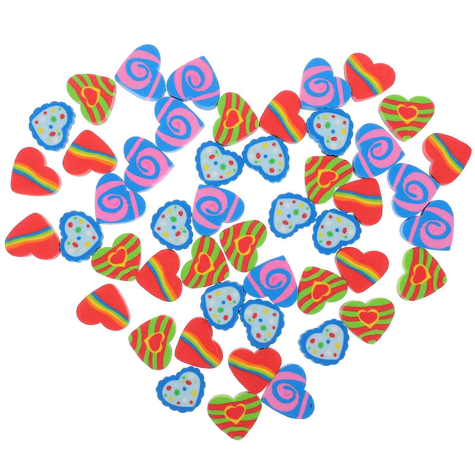 Cute Heart Shaped Erasers Novelty Erasers For Kids School Supplies DIY Crafts Assorted Color 2.50X2.50X0.60CM Decorative Use 48Pcs