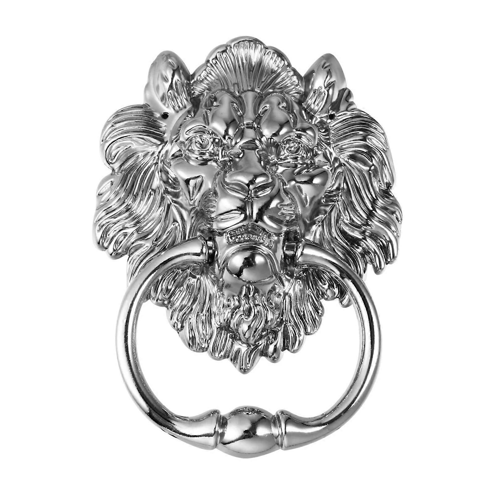 Klopfer gold lion head door knocker, vintage alloy, retro lion handle 16X10.5cm silver