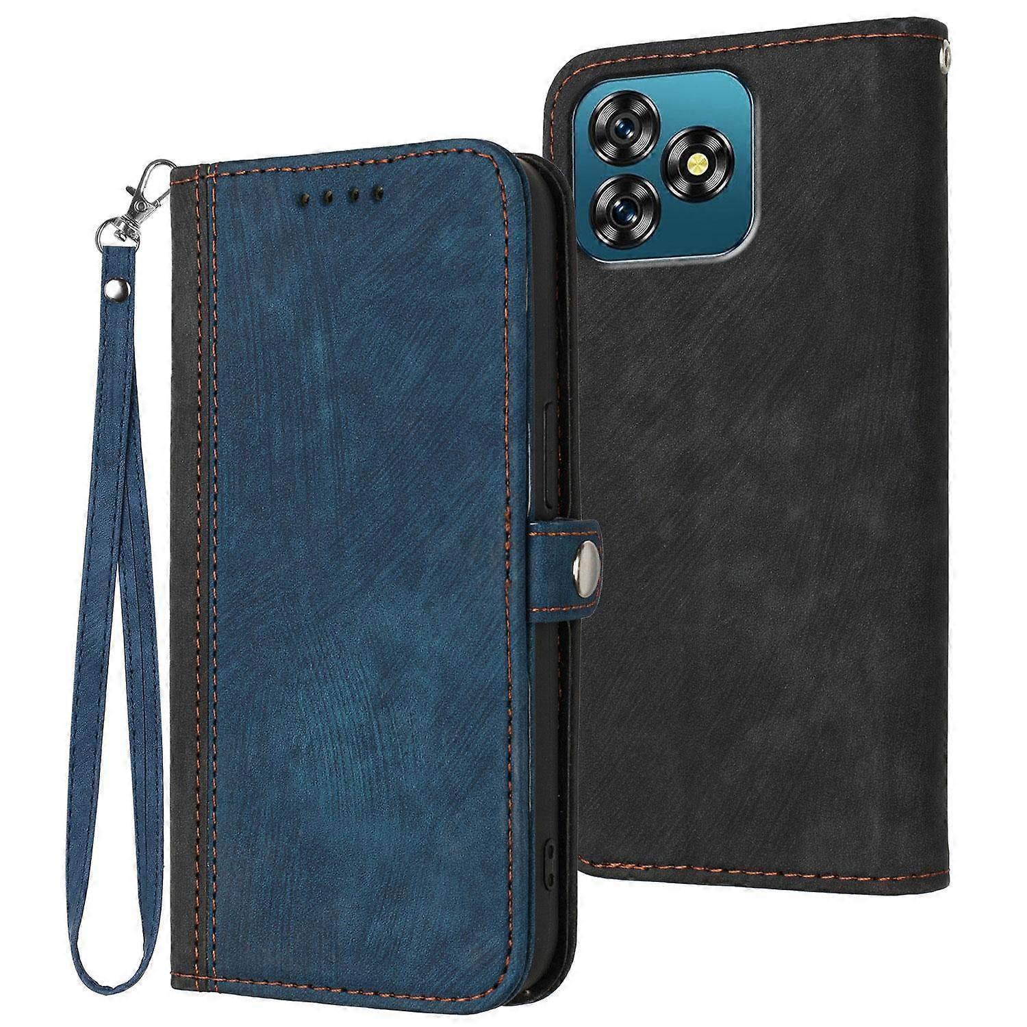 Side Buckle Double Fold Hand Strap Leather Phone Case