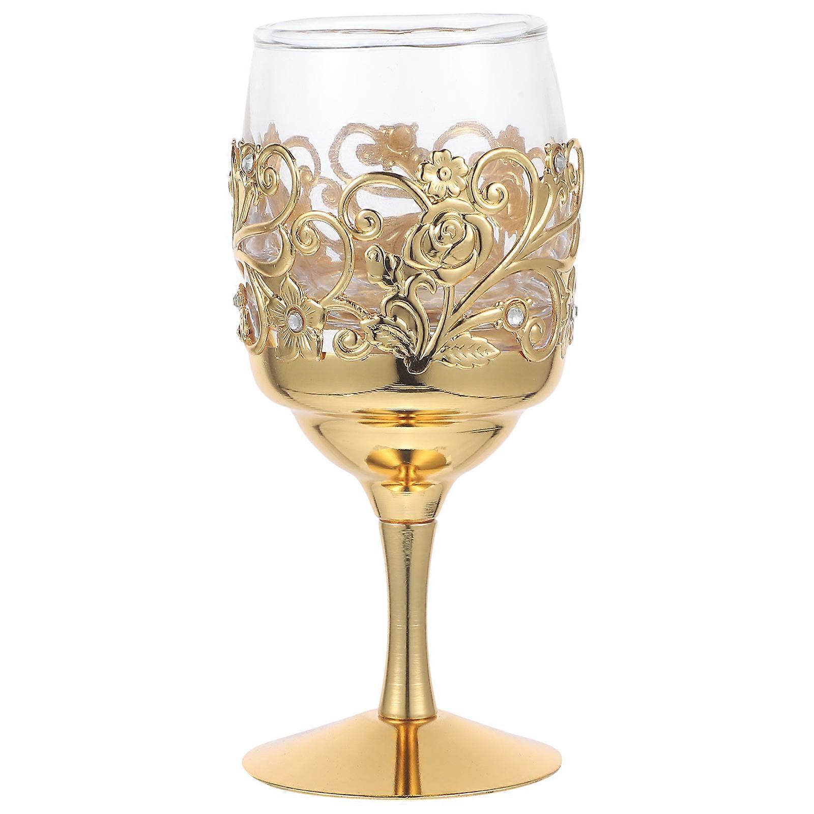 Golden Wine Glasses with Embossed Design for Home Bar and Parties Lightweight and 4.5 Inches