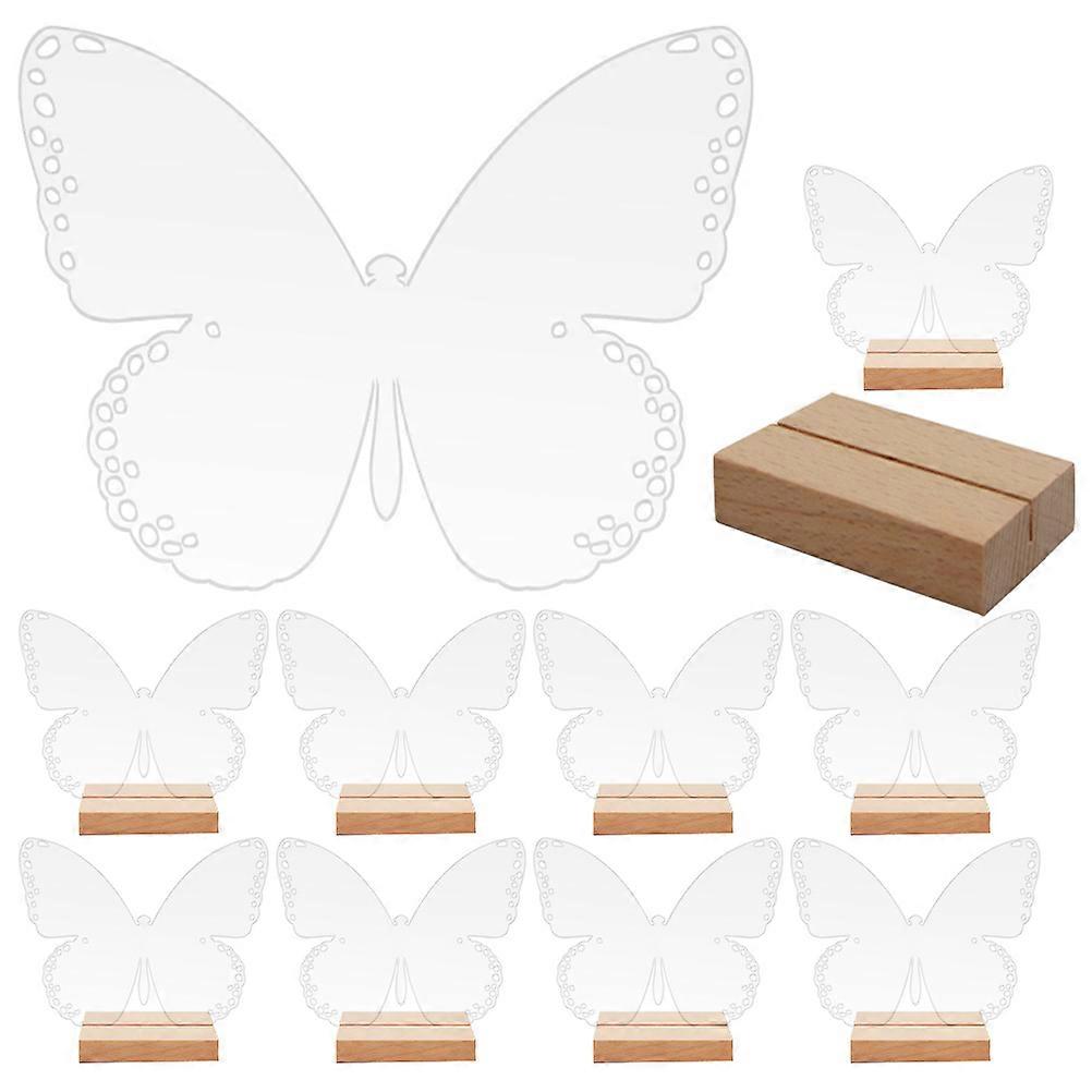 Transparent Butterfly Acrylic Reserved Signs with Wood Stand – Reusable Decorative Table Seating Cards for Weddings & Parties – Chic Table Place