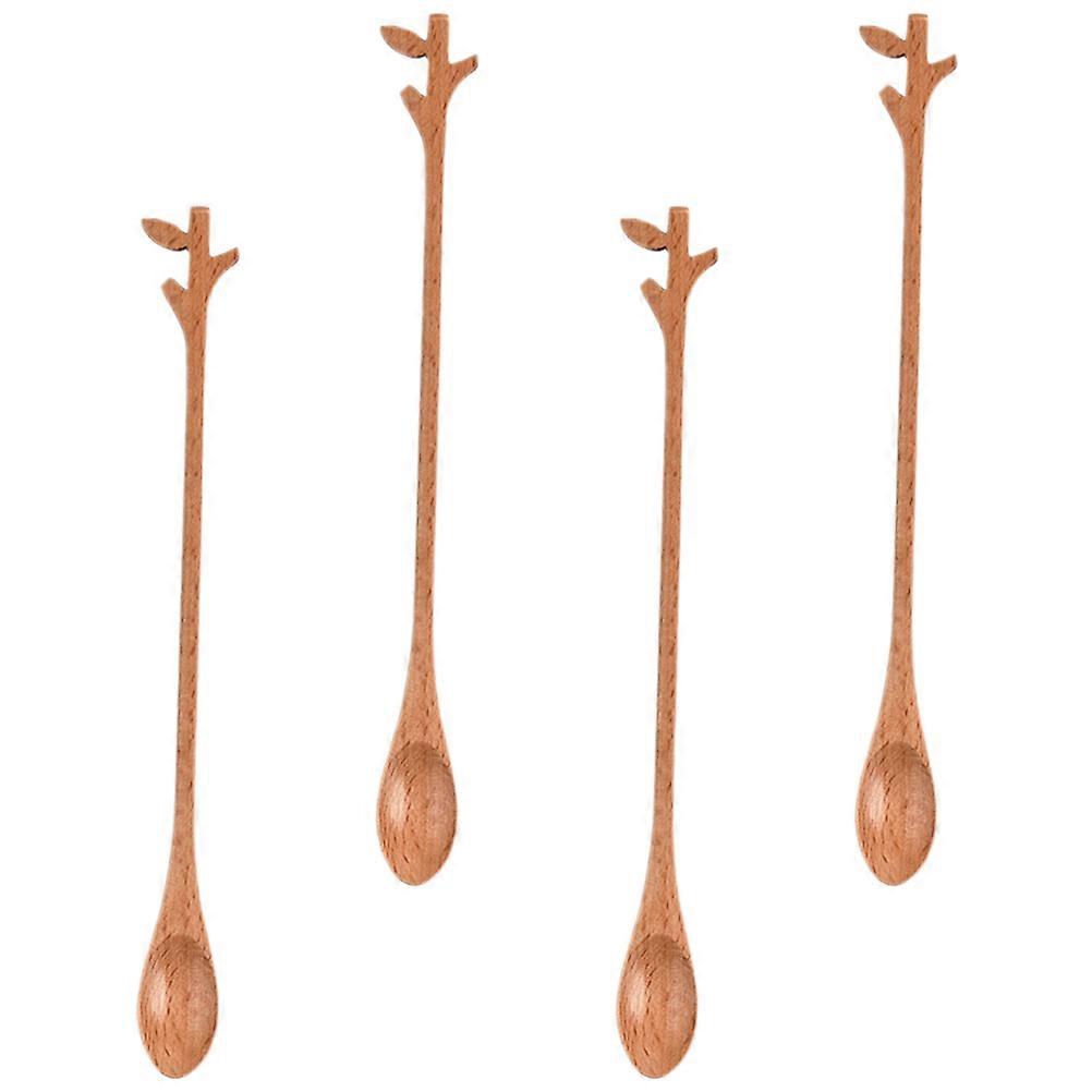 Wooden Coffee Spoon Set of Brown Synthetic Material for Home Use Mixing and Stirring 4Pcs