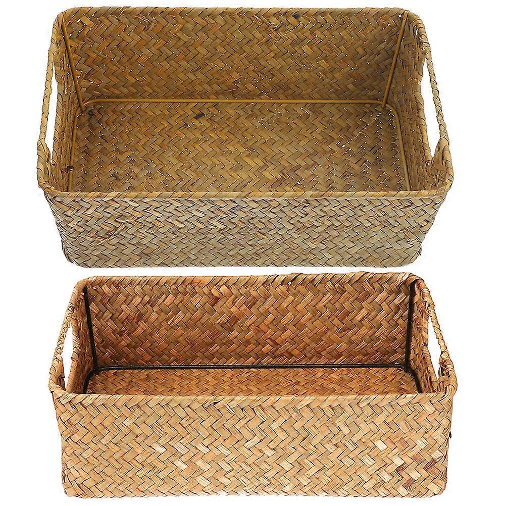 Hand-Woven Snack Basket Toy Storage Home Organization Iron Material Rectangular Shape 2Pcs