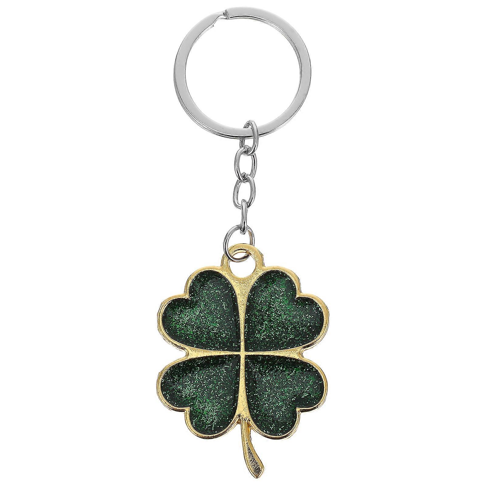 Glitter Shamrock Keychain with Lucky Green Zinc Alloy for Decoration
