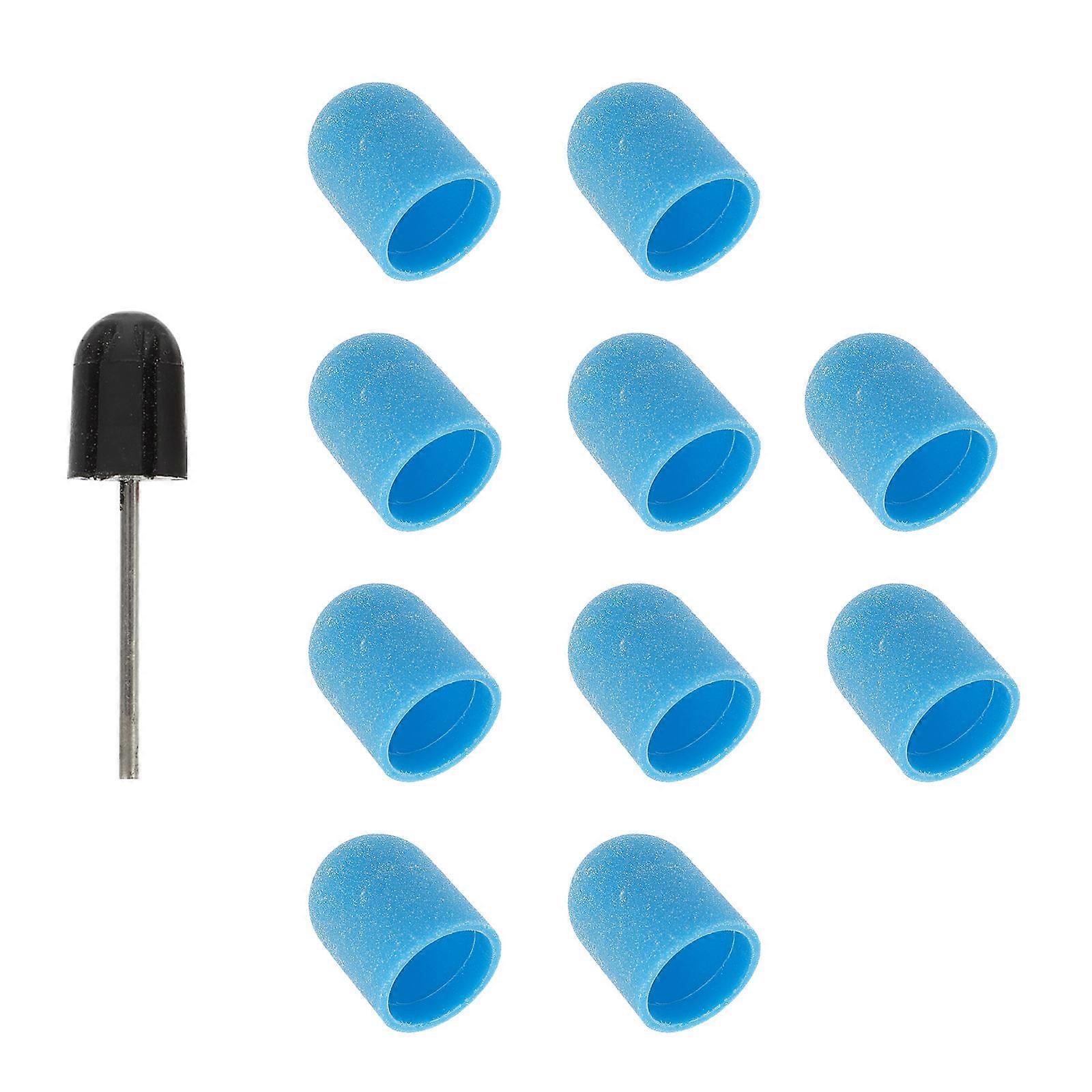 10pcs Blue Plastic Sanding Caps for DIY Nail Art Manicure Tool with Heat Resistance and Easy Use