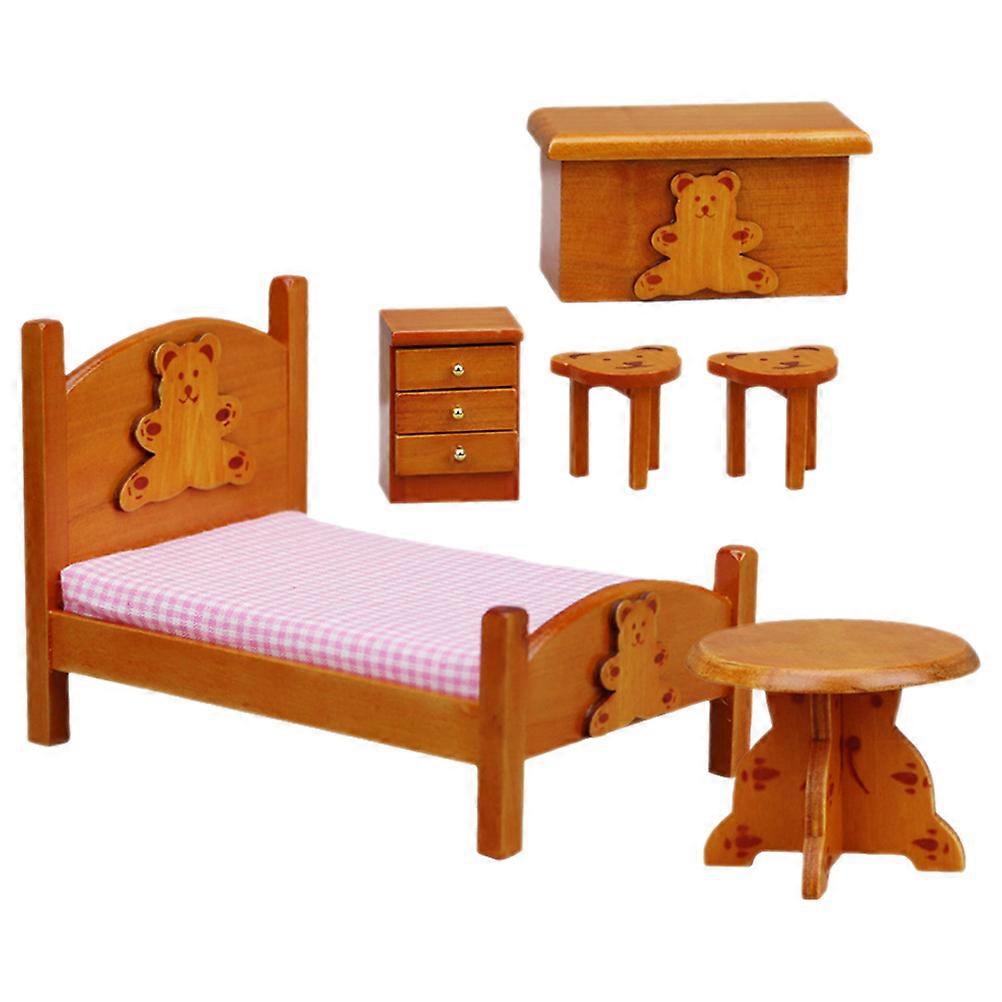 Miniature Dolls Toy Furniture Bedroom Set Assorted Color Toy House Style Families 13.3X9.5X8.8CM Role Playing 1Set