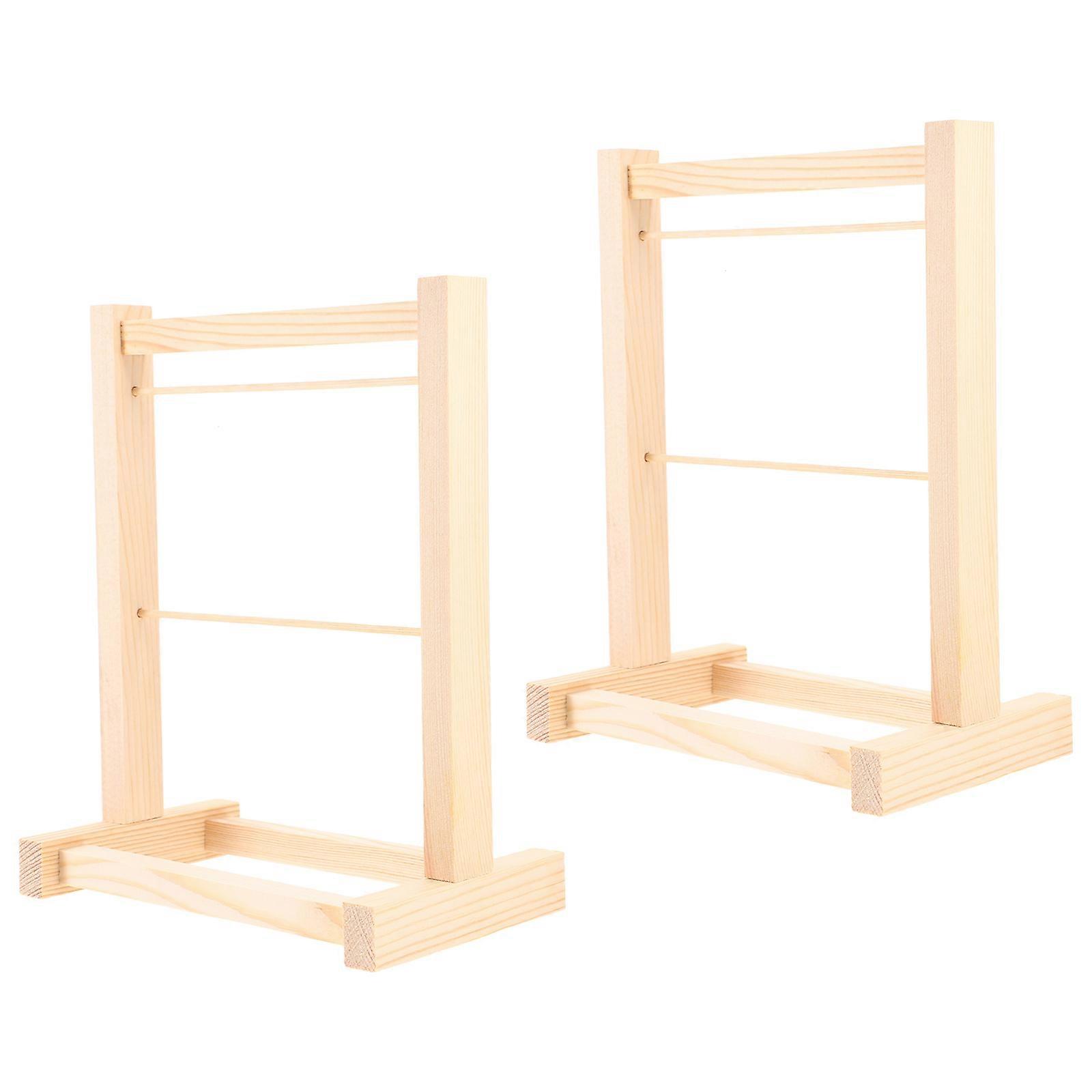 Khaki Miniature Wooden Hanger Rack for Doll Clothes Storage and Display at .5 x 4.2 x 3.8 Inches