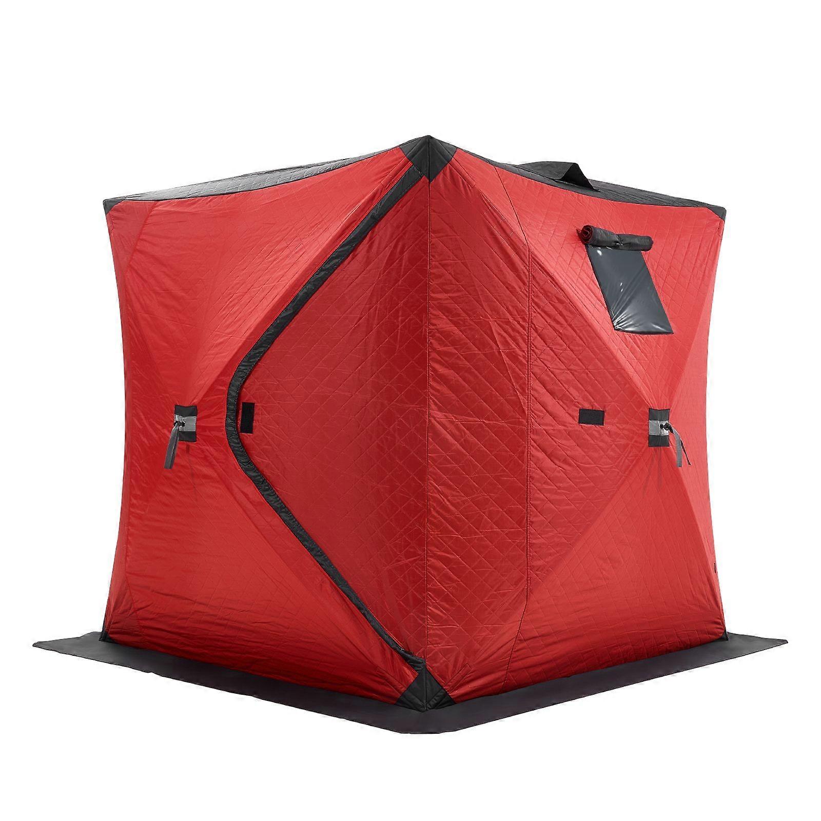 Portable Ice Shelter, 3-4 Person, 35 Square Feet Fishable Area, Ice Cube with Anchors, Ropes, Carrying Bag, 71"x71", Red