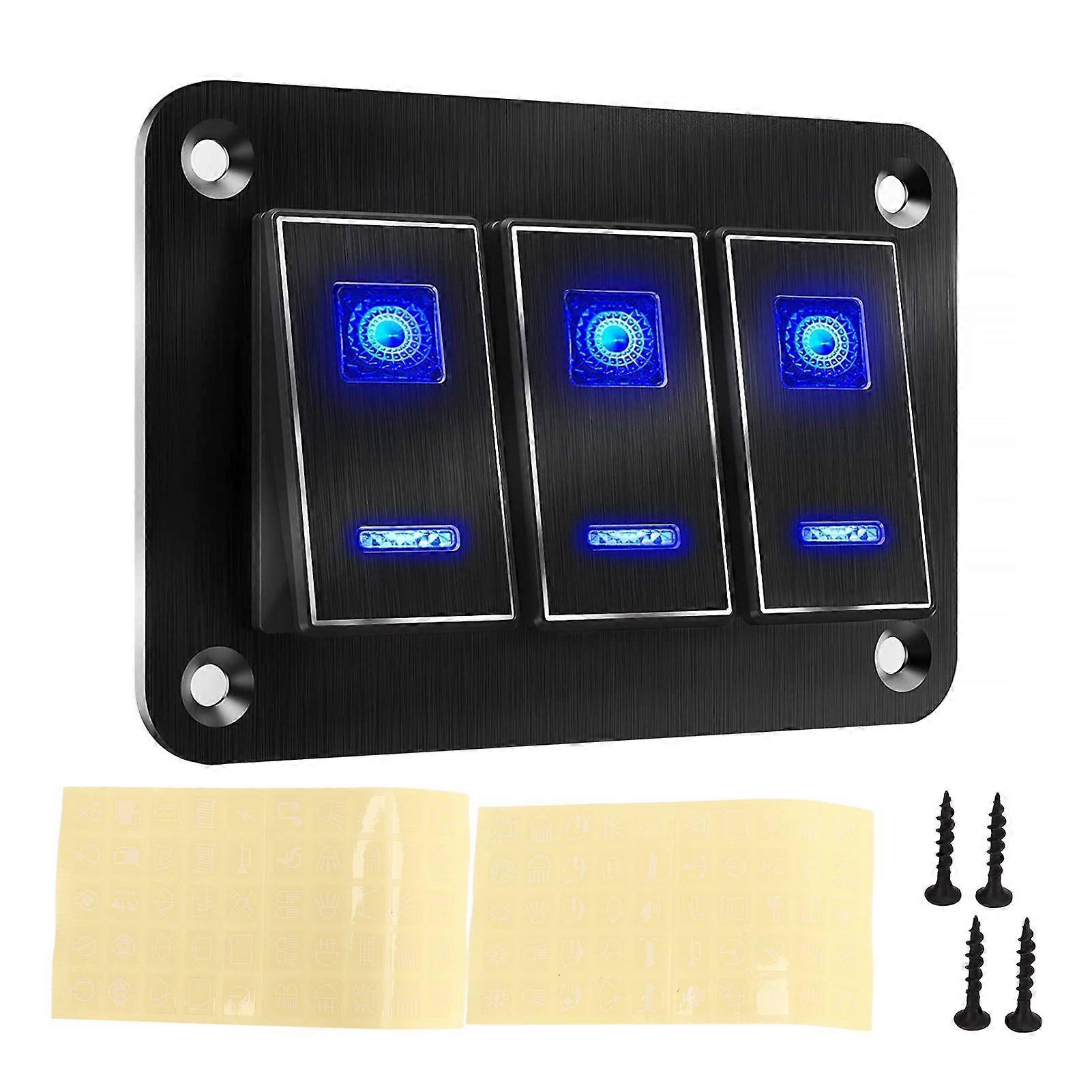 waterproof toggle switch panel 3 gang DC12V 24V 30A 5PIN LED