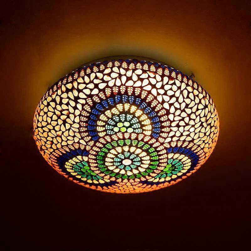 Handcrafted Mosaic Multicoloured Flower Design Glass Ceiling Light