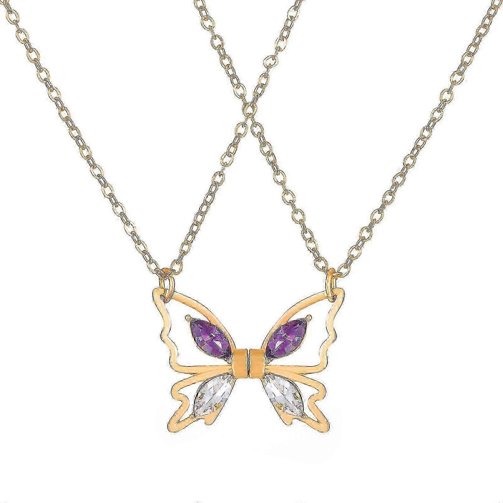 זוג שרשראות תליון פרפר בסגנון אירופאי ואמריקאי סגסוגת עם שיבוץ זירקון ידידות אידיאלית וזוג מתנה שרשראות