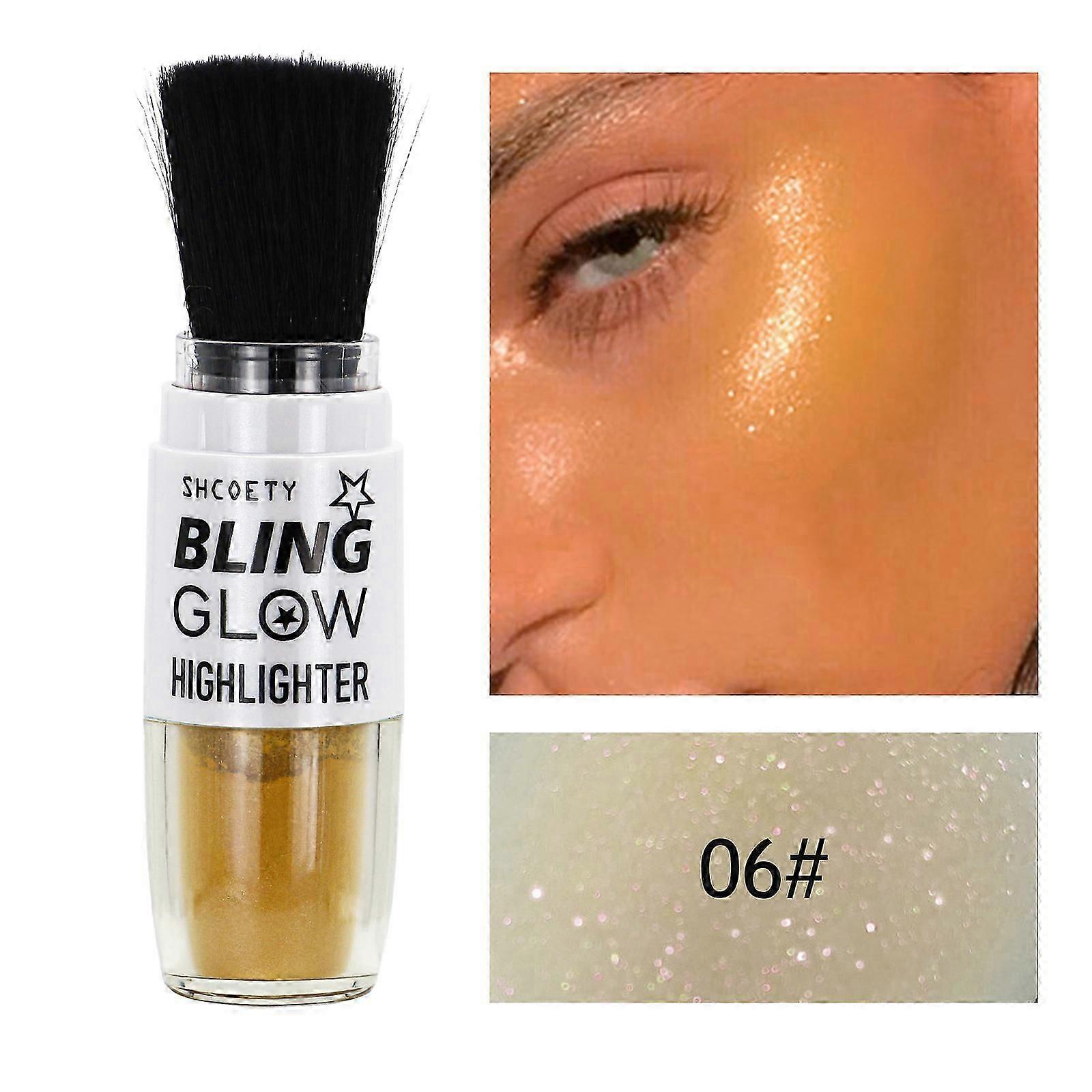 بريق مسحوق الهايلايتر ماكياج ، وميض الجسم بريق فرشاة مسحوق يضيء الطبيعية 3D الوجه الربت مسحوق أحمر الخدود