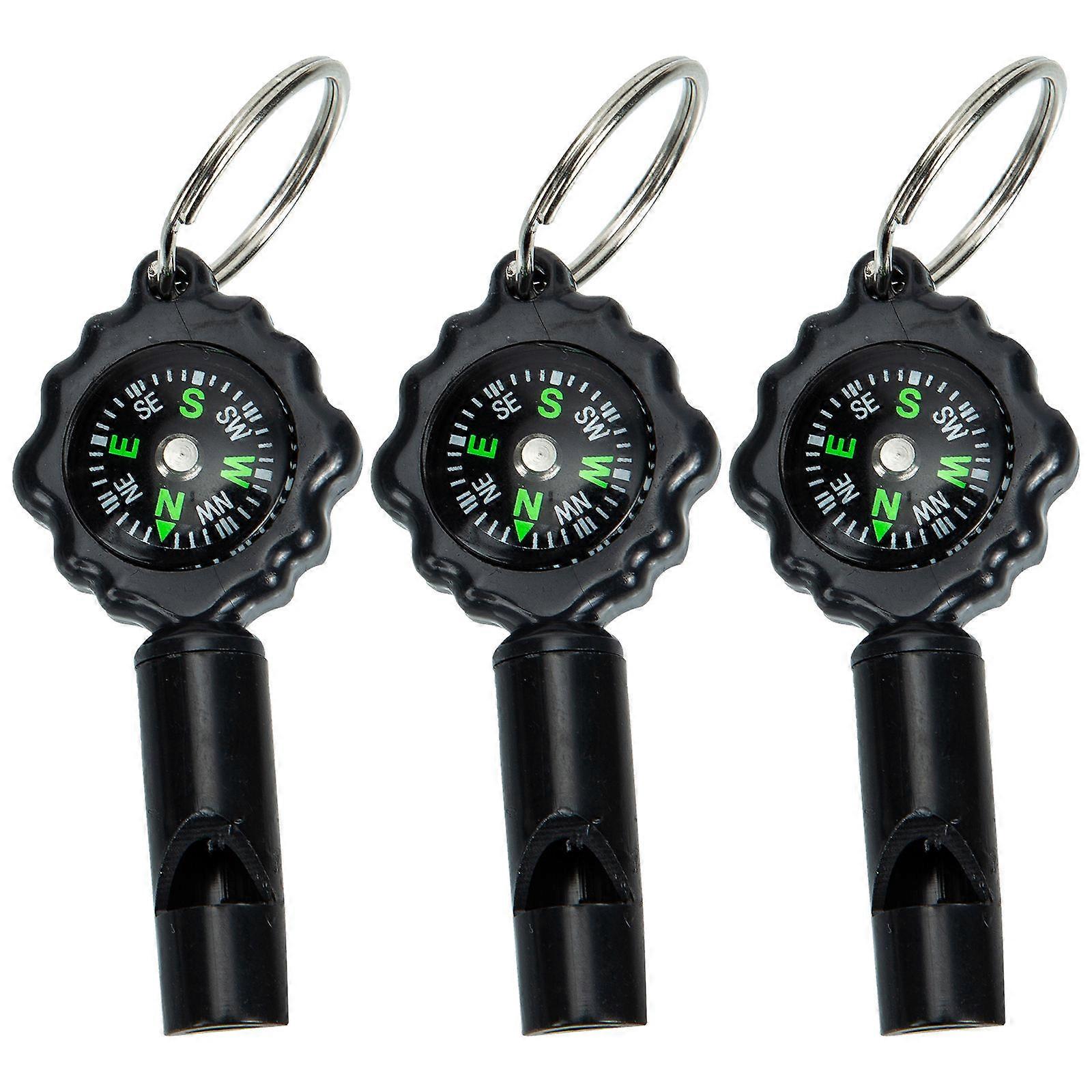 Durable Outdoor Whistles Keychain Accessories Compass Black 3Pcs