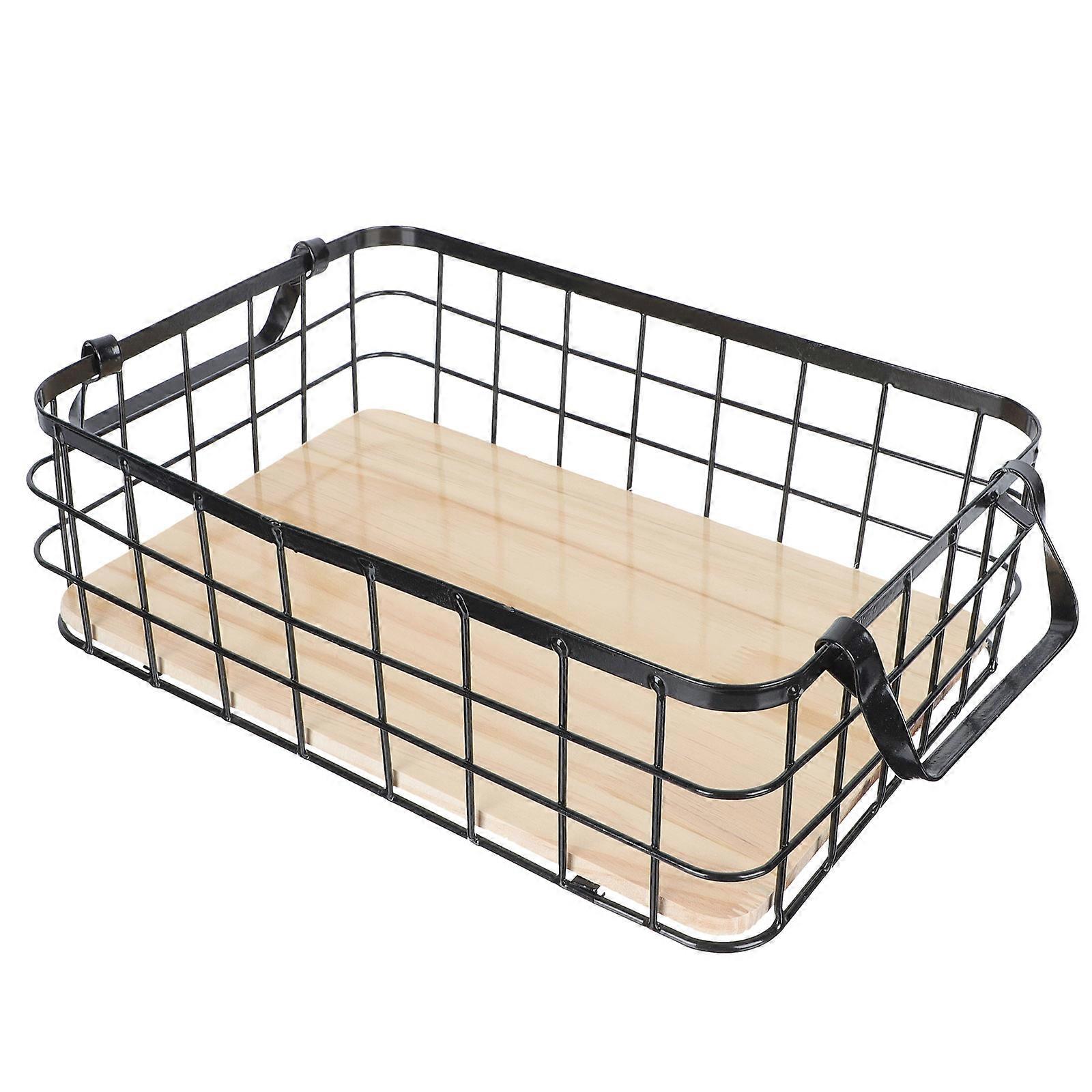 Black Iron Storage Basket for Organizing with Handle Strong Beautiful 1PC