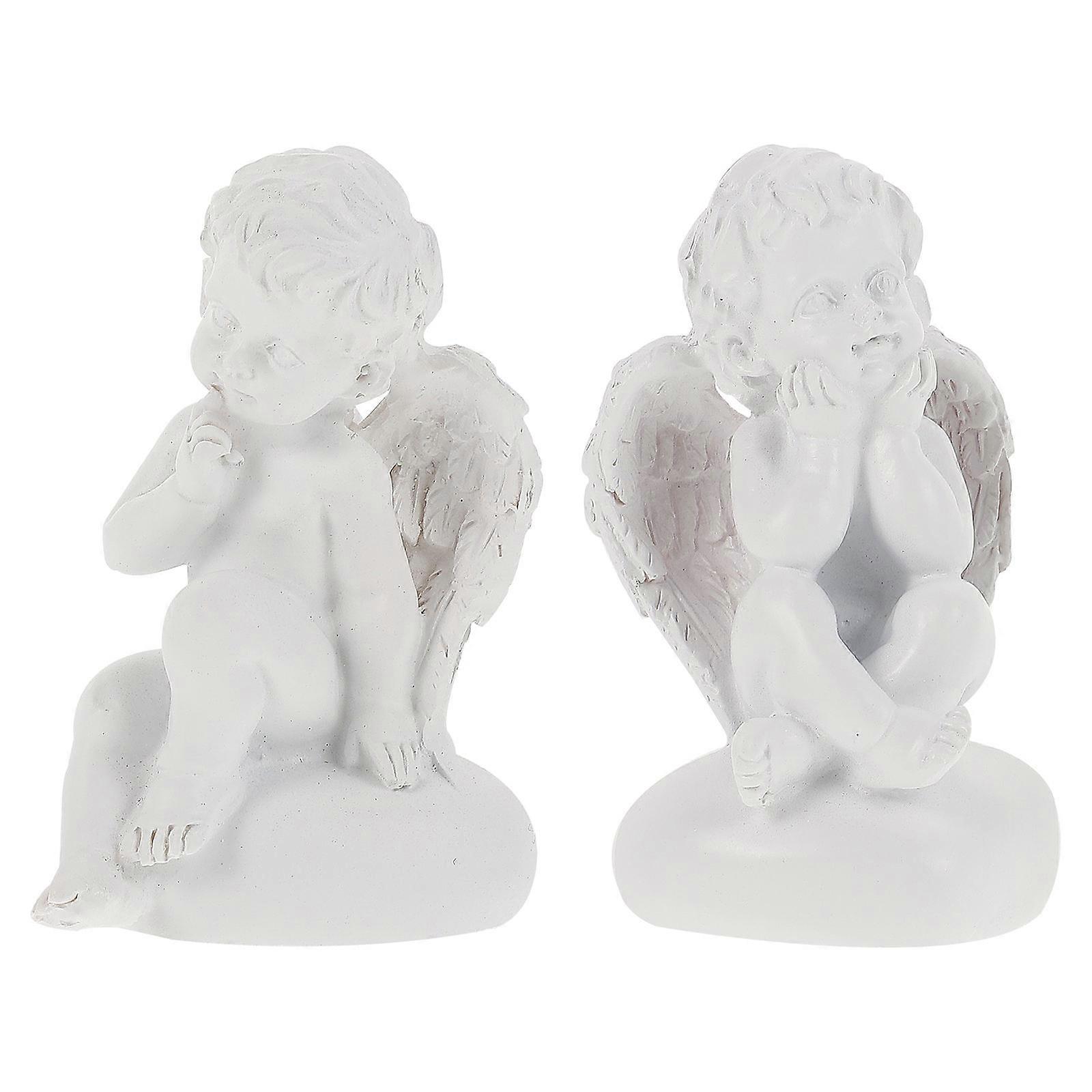 Angels Decor 2Pcs Charming Resin Figurines Perfect For Housewarming Birthday And Holiday Decoration In White
