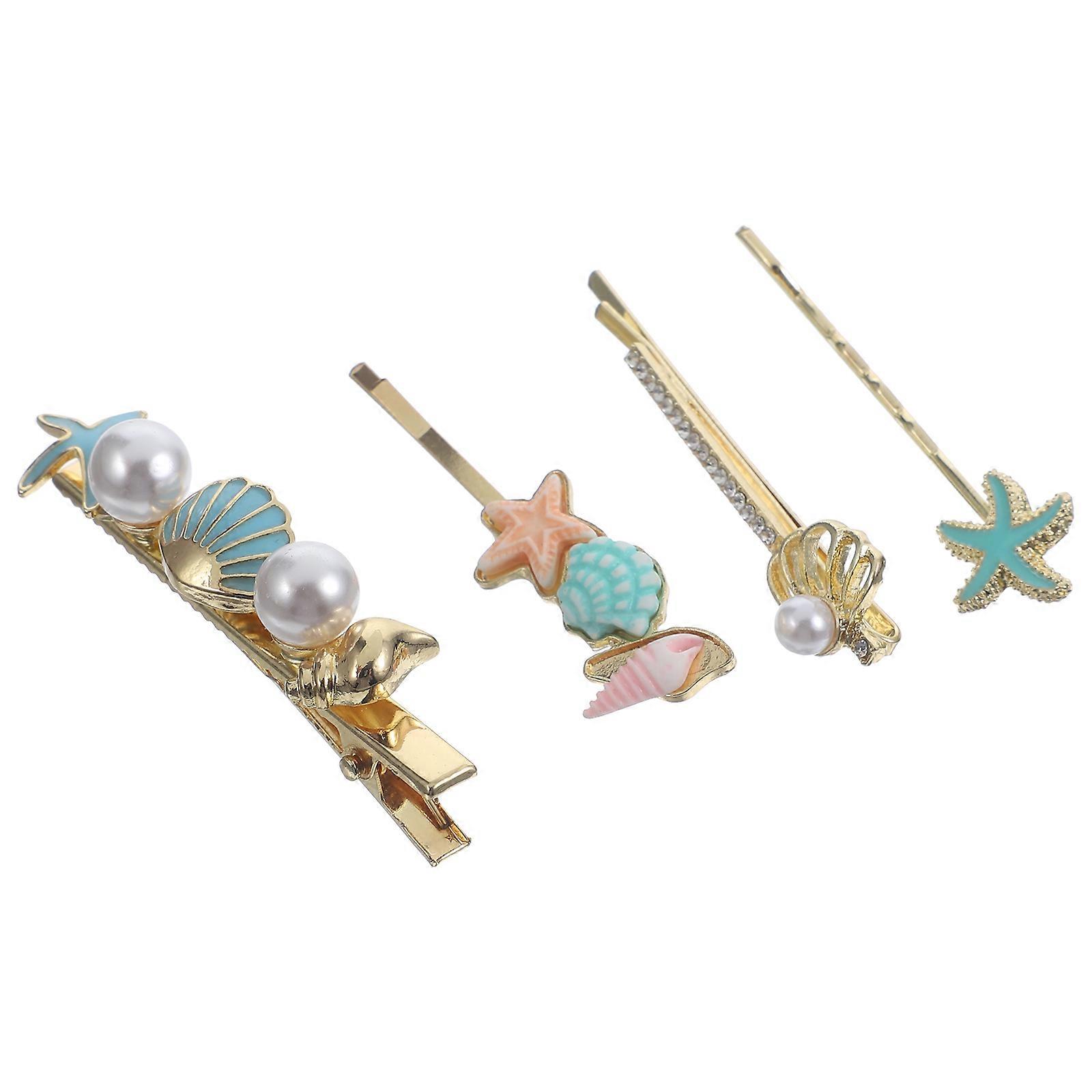 4Pcs Assorted Color Seashell Hair Clips With Non-Damaging Function For Women And Girls Ideal As Christmas And Thanksgiving