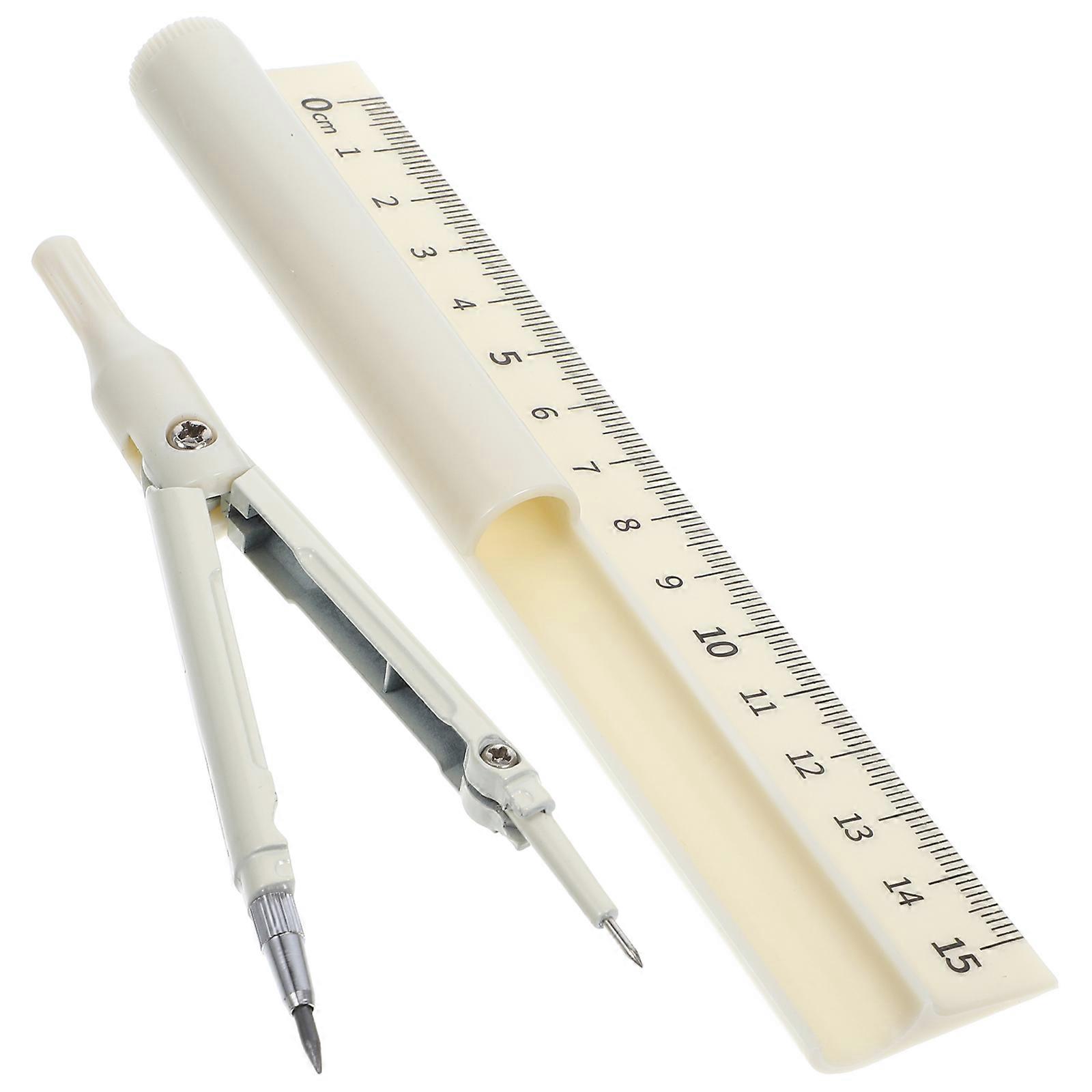 Multi Function Compass Pen Ruler Set for Geometry Drawing and School Supplies Yellow Plastic Metal