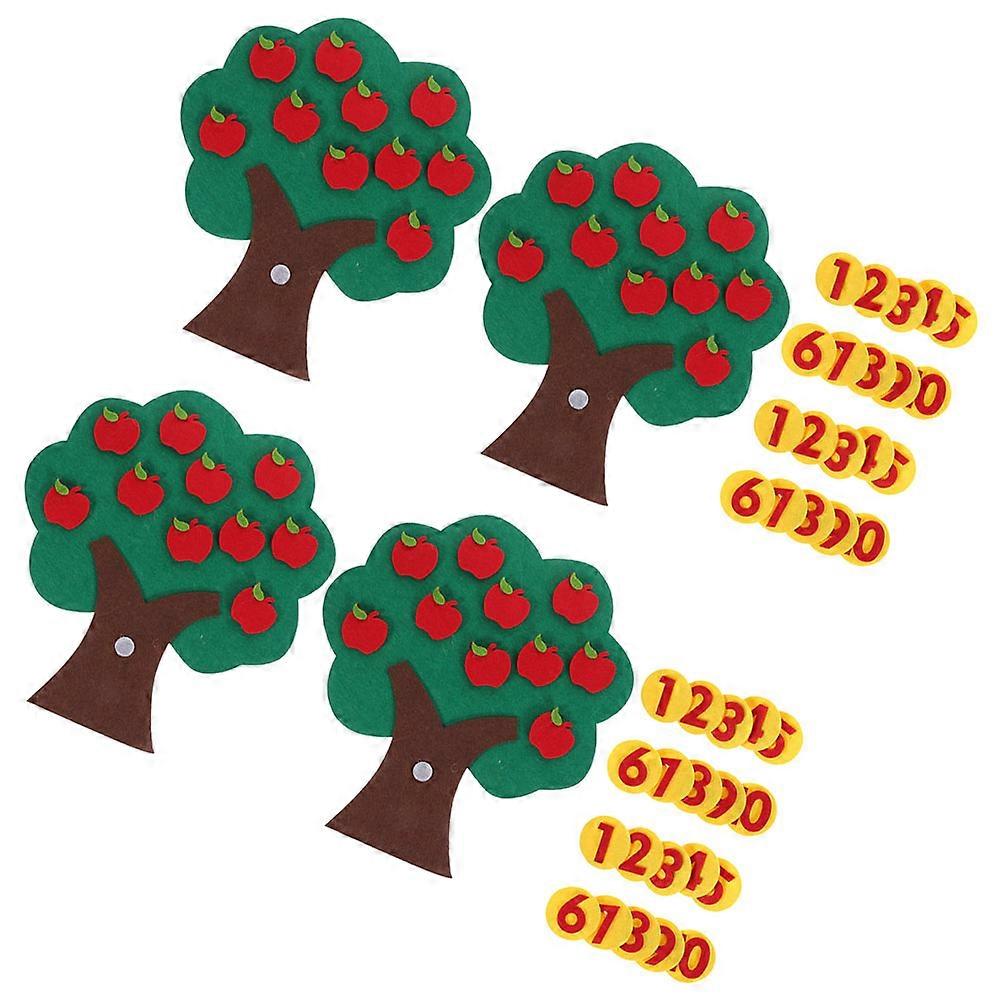 4 Sets Non Woven Felt Apple Tree Educational Math Learning Handmade Memory Game Puzzle for Counting and Recognition