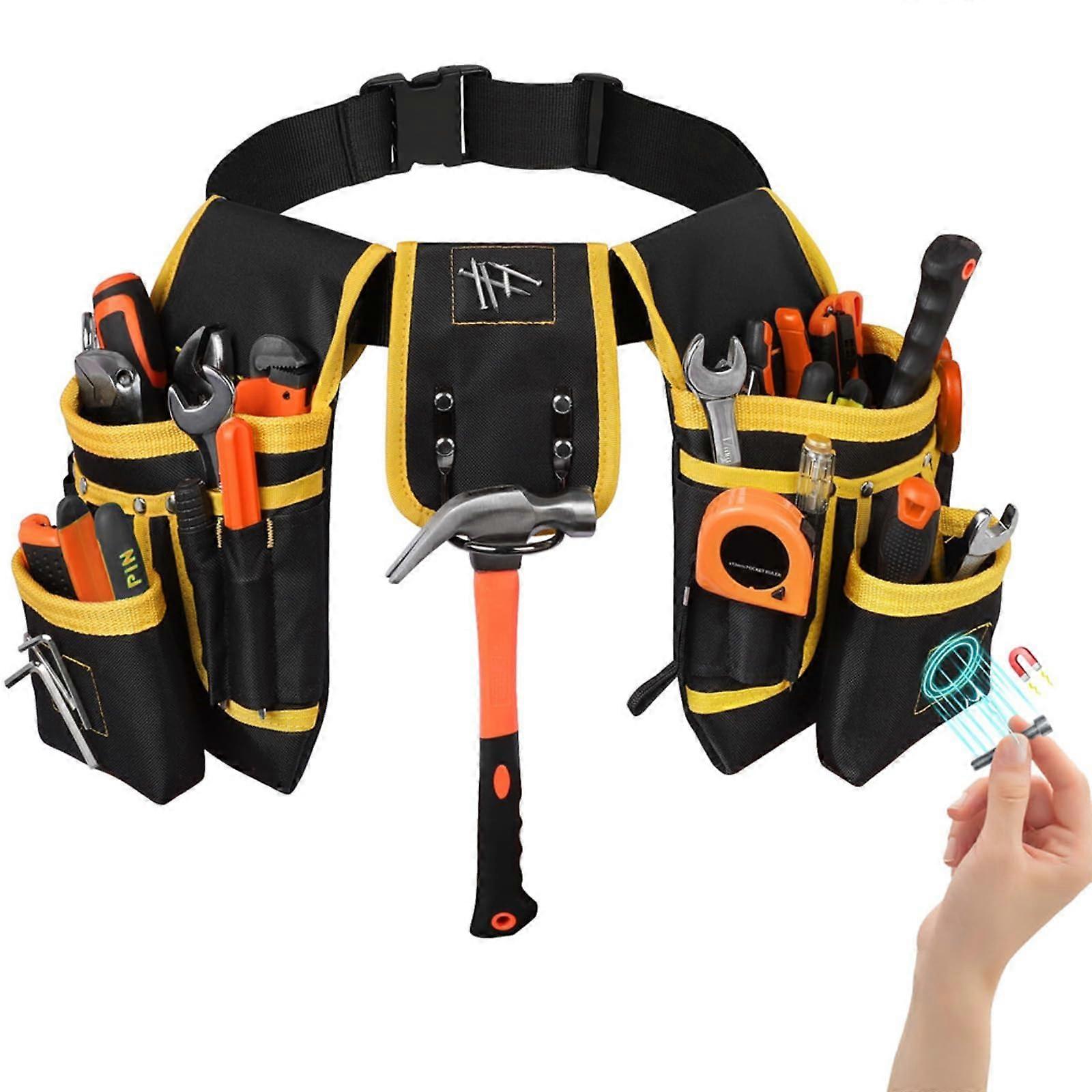 Men's Tool Belt, Craftsman Belt with 27 Pockets, Magnetic Tool Bag for Men