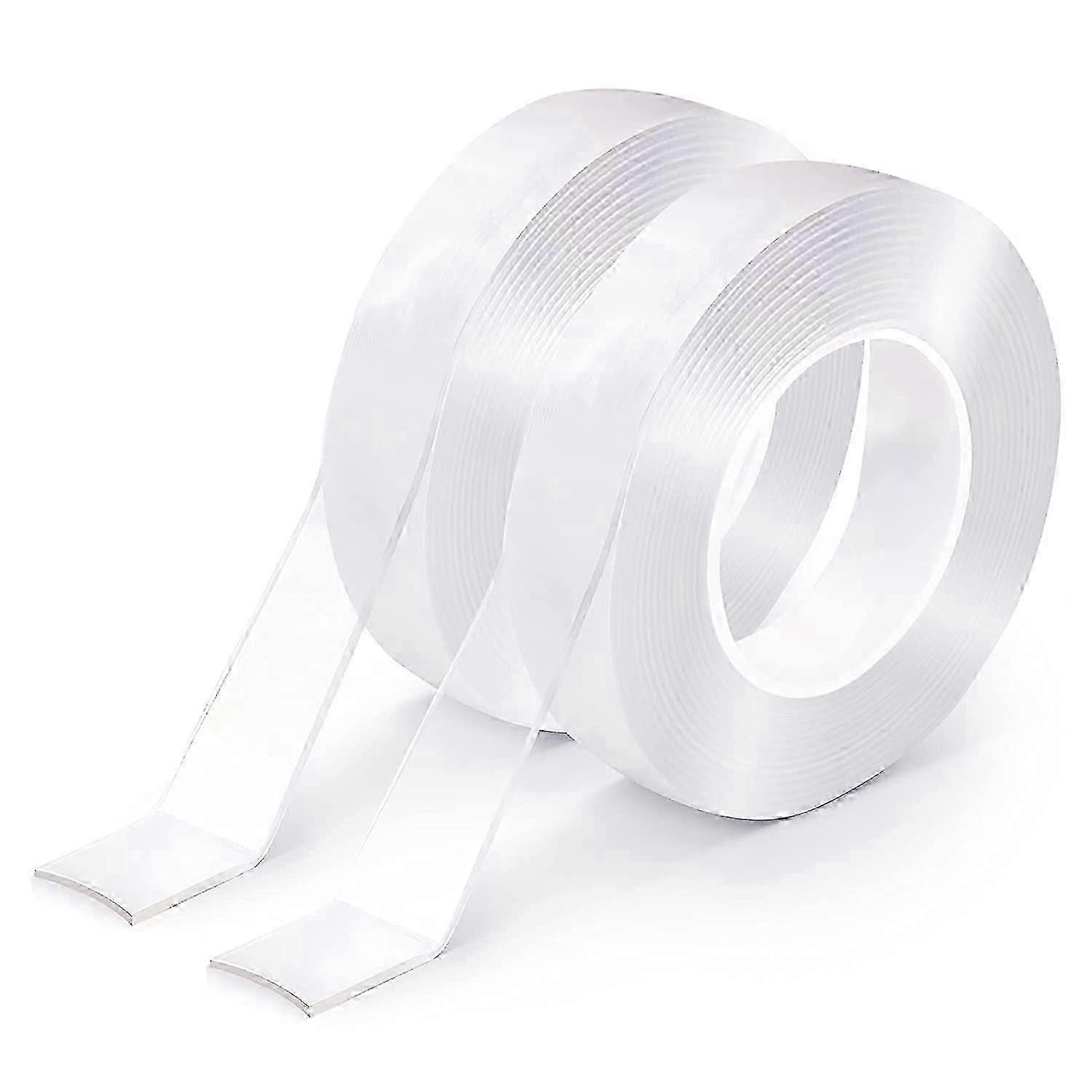 Pack of 2 Heavy-Duty Double-Sided Adhesive Strips with Removable Transparent and Strong Sticky Mounting Tape Total Length 33 Feet