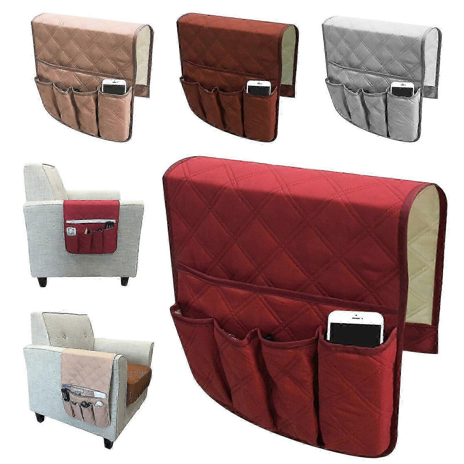 Multi-pocket caddy for sofa armrest with remote storage