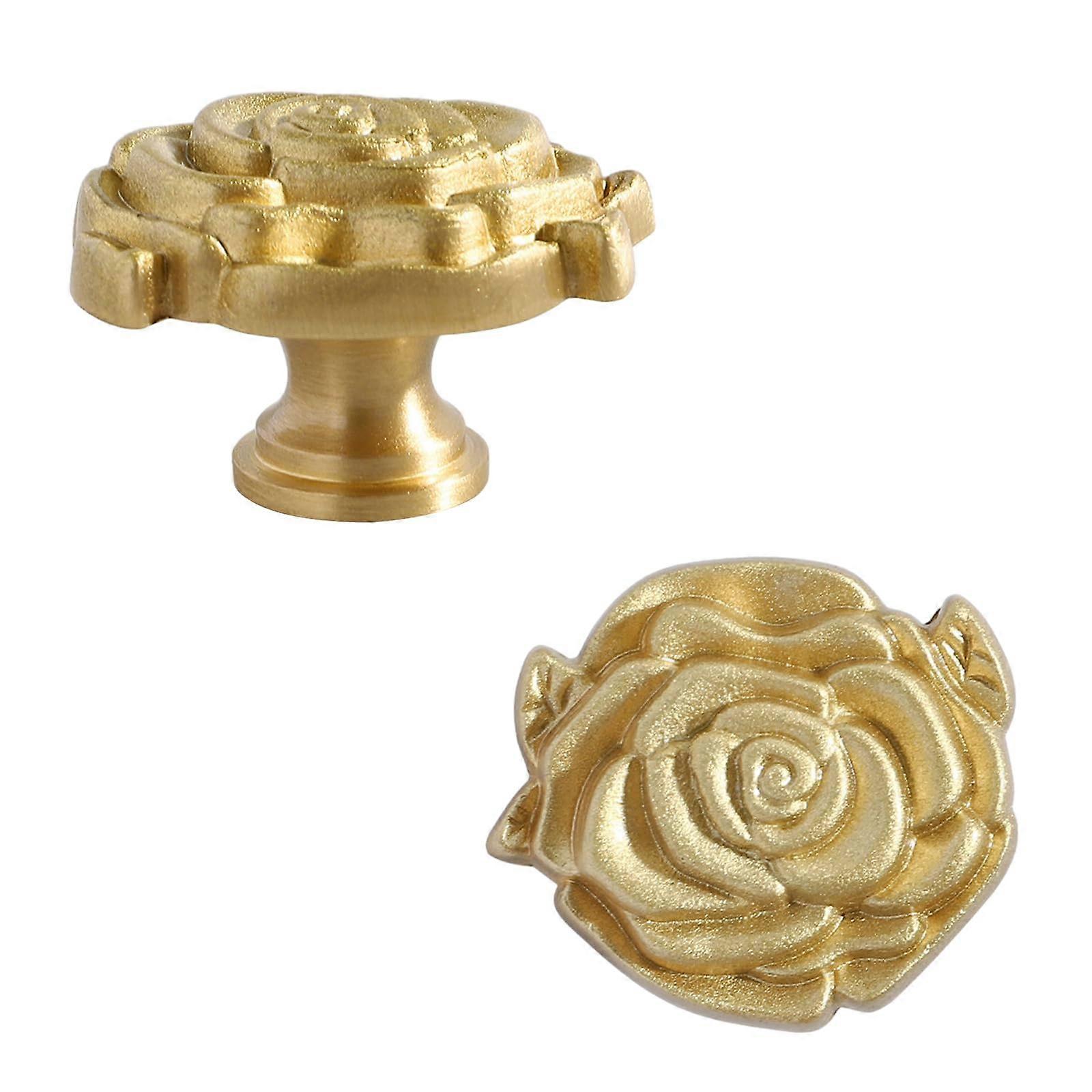 Pack of 2 Rosette Gold Knobs, Brushed Brass Handles with Screws for Wardrobe