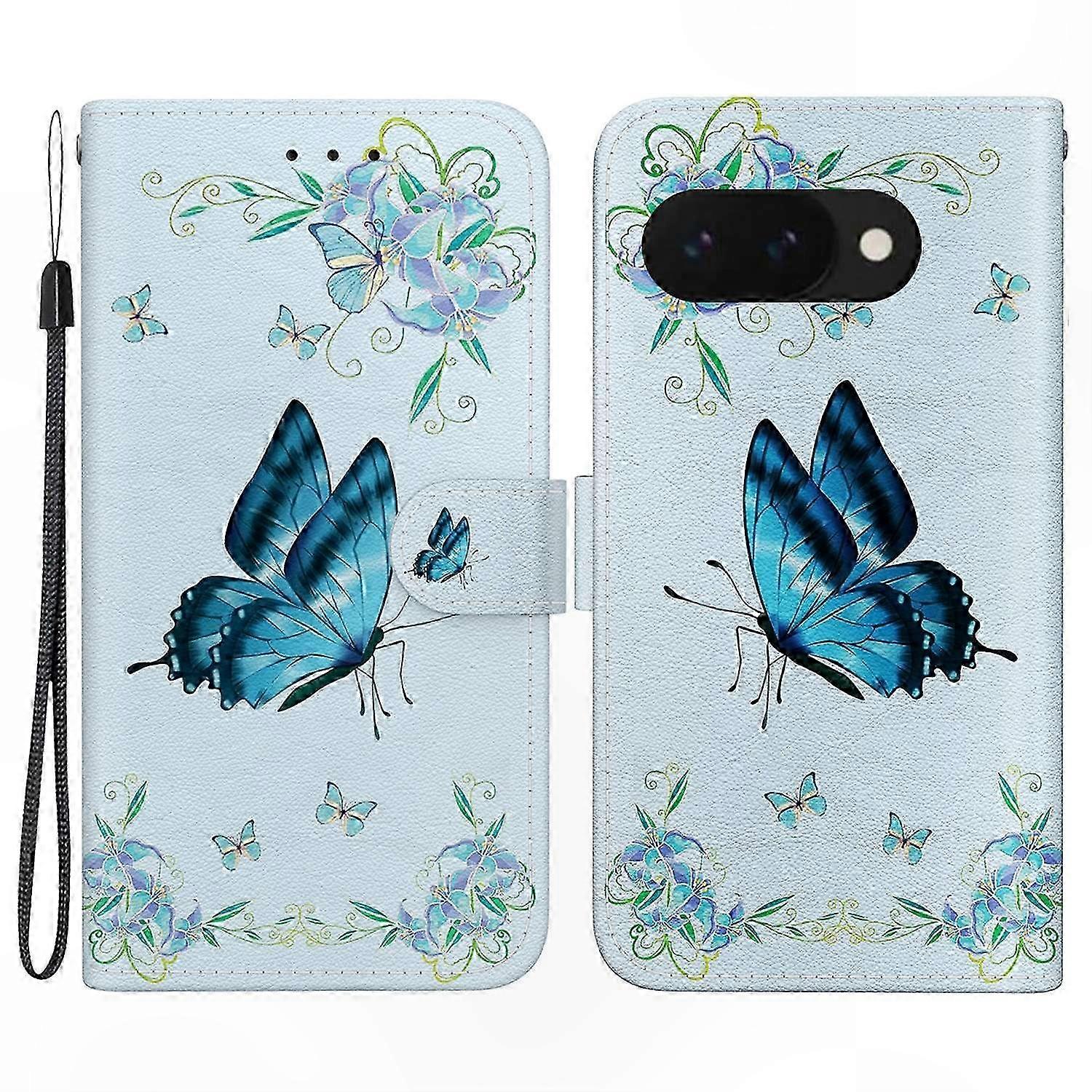 Gold Butterfly Pattern Leather Flip Case for Pixel 9a - Anti-Drop Wallet Cover