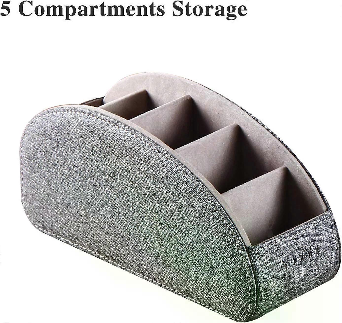 TV Remote Control Holder, 5 Compartments PU Leather Remote Caddy/Box/Tray for Home Office